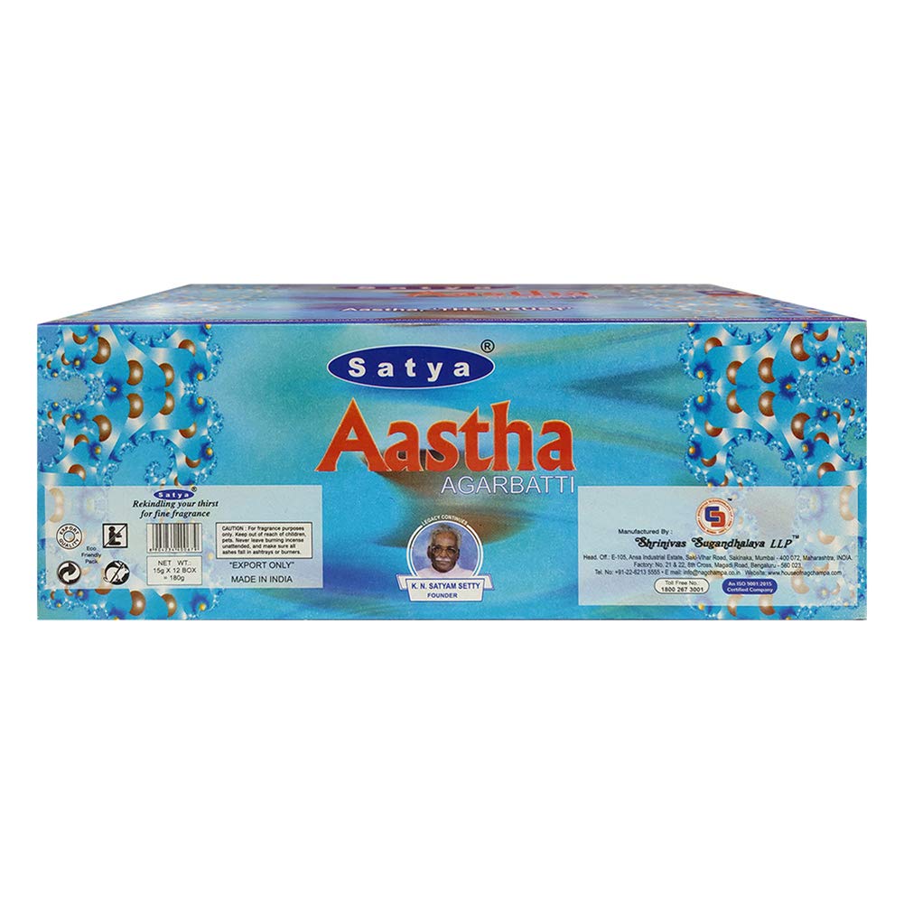 Aastha Incense Sticks and Incense Stick Holder Bundle Insence Insense Satya (Aastha 15g - Pack of 12)
