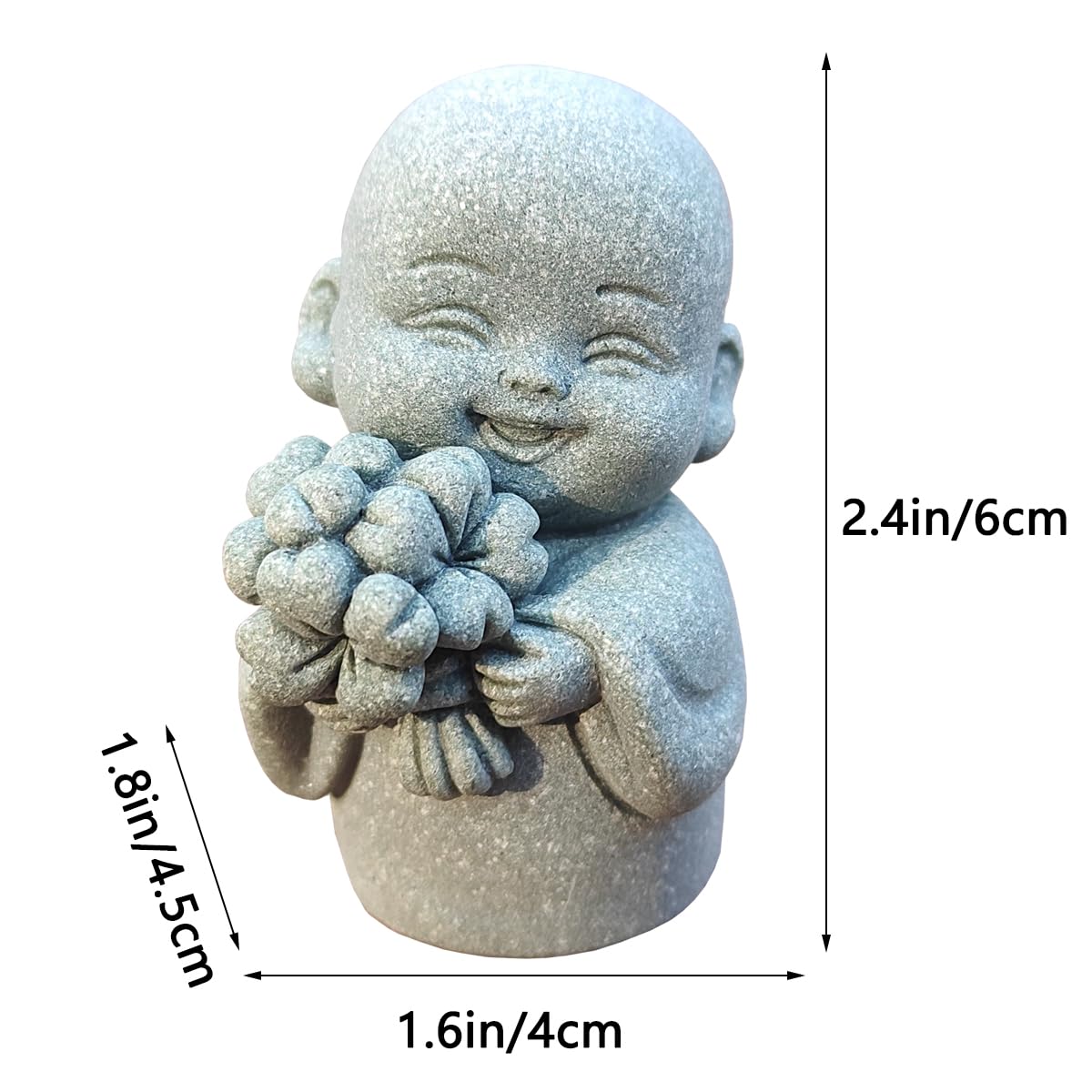 Japanese Monk Statue Praying Zen Sandstone Mini Buddha Statues Asian Garden Sculptures for Wealth Good Luck Feng Shui Home Decor (Style 2)