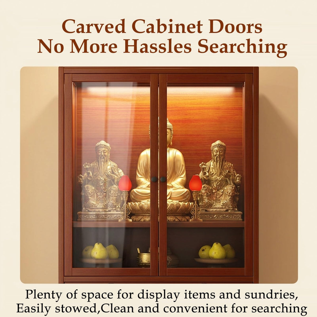 Bamboo Altar Cabinet Temple Altar Table Chinese Buddhist Cabinet with Double Door Storage Buddhist Tables with Drawer for Home Use Personal Meditation Temple for Temples (27.56x12.99x66.93in)