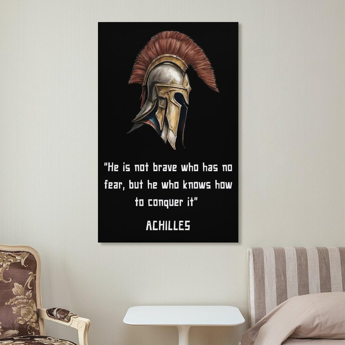 Achilles Brave Conquer Fear Motivational Quote Canvas Printing Wall Art Prints Wall Decor Posters Greek Warrior Helmet Minimalist Black Living Room Bedroom Office Gym 16x24inch (style-45 / 16x24inch(40x60cm) Unframe)