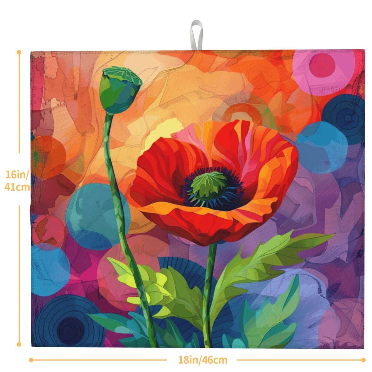 Red Poppy Flower Abstract Dish Drying Mat For Kitchen Counter Dry Mats Microfiber Dish Drainer Mat Protector Pad Absorbent Fast Drying Kitchen Must (Red Poppy Flower Abstract / 18" x 16")