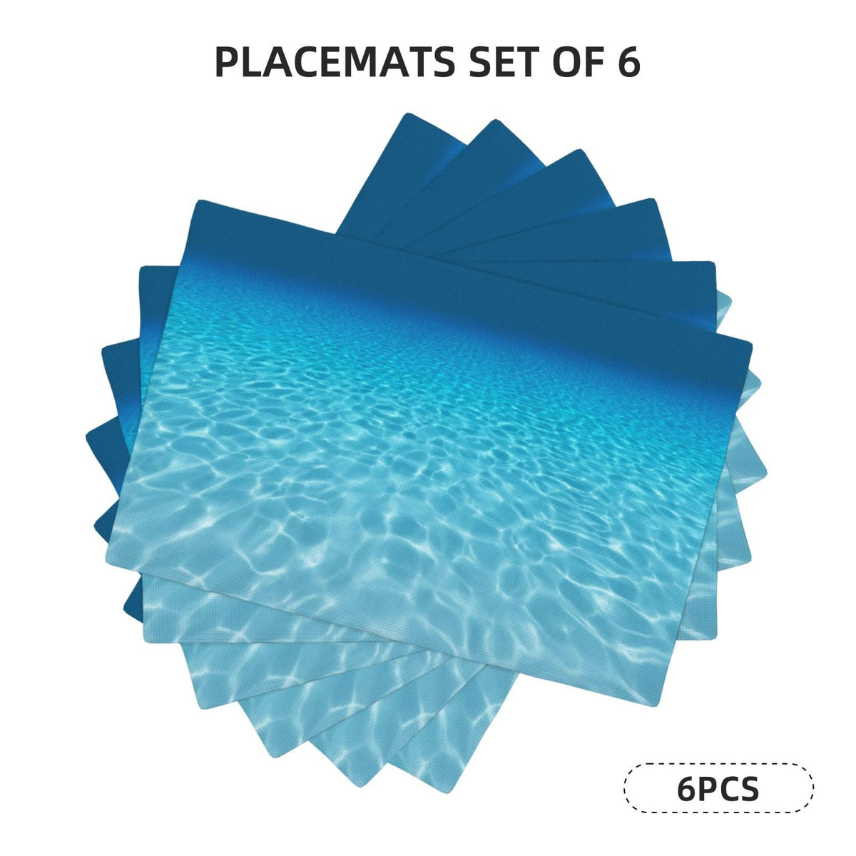 Blue Sea Placemats Set of 6 Linen Washable 12x18 Inch (Blue White / 6PCS)
