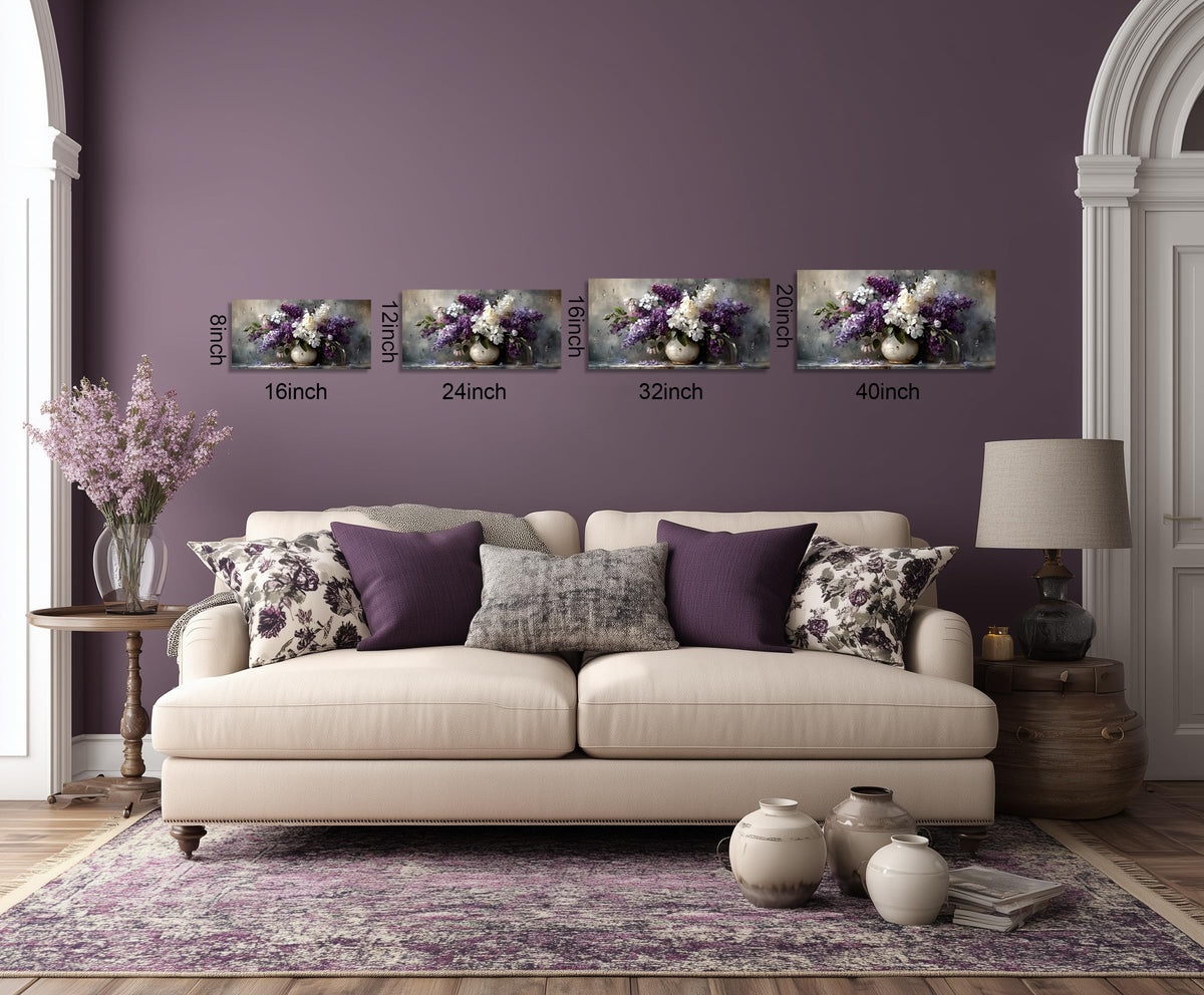 1 Panel Purple Wall Art Purple Pictures Floral Canvas Prints Paintings Vintage Vase Flowers Pictures Wall Decor Living Room Bathroom Kitchen Farmhouse Decor Ready to Hang 12x24 Inches (24"L x 12"W / Purple Flower 14)