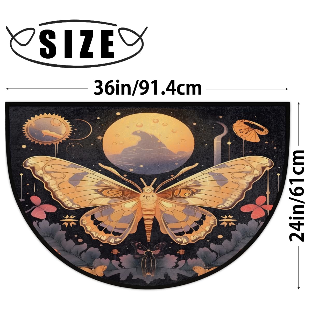 Half Round Door Mat Moon Butterfly Non Slip Semi Circle Doormat (Moon Butterfly)
