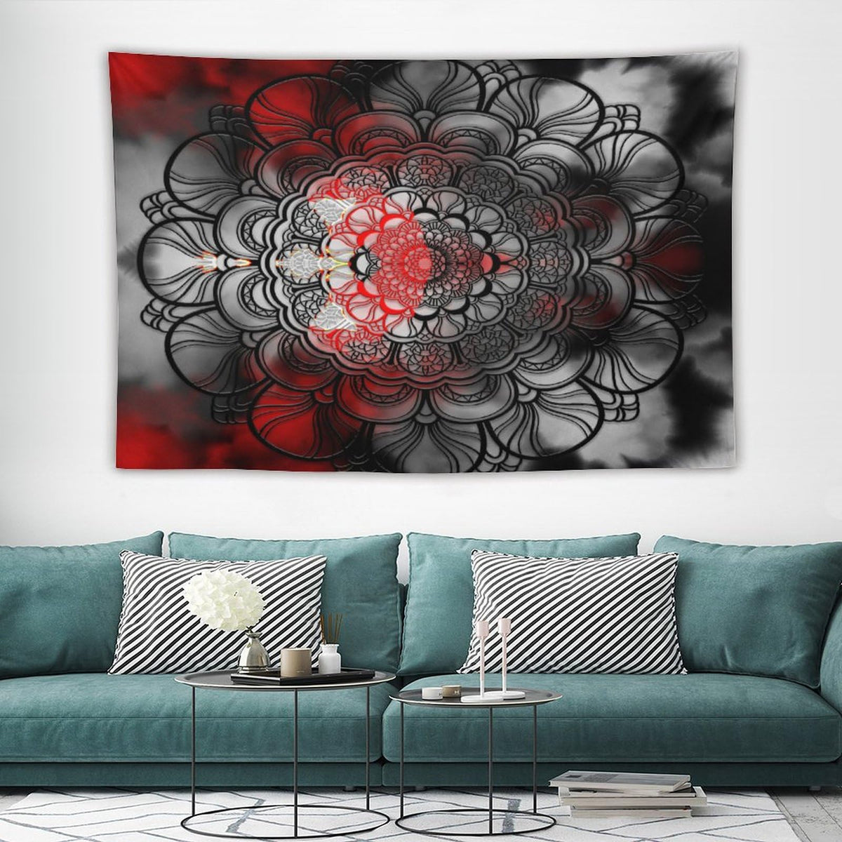 Black And Red Mandala Tapestry Wall Hanging Abstract Yellow Red Black Boho Floral Modern Tapestries Home Decor for Living Room Bedroom Apartment Farmhouse Dorm 40"x60" (40"L x 60"W / Mandala-15)