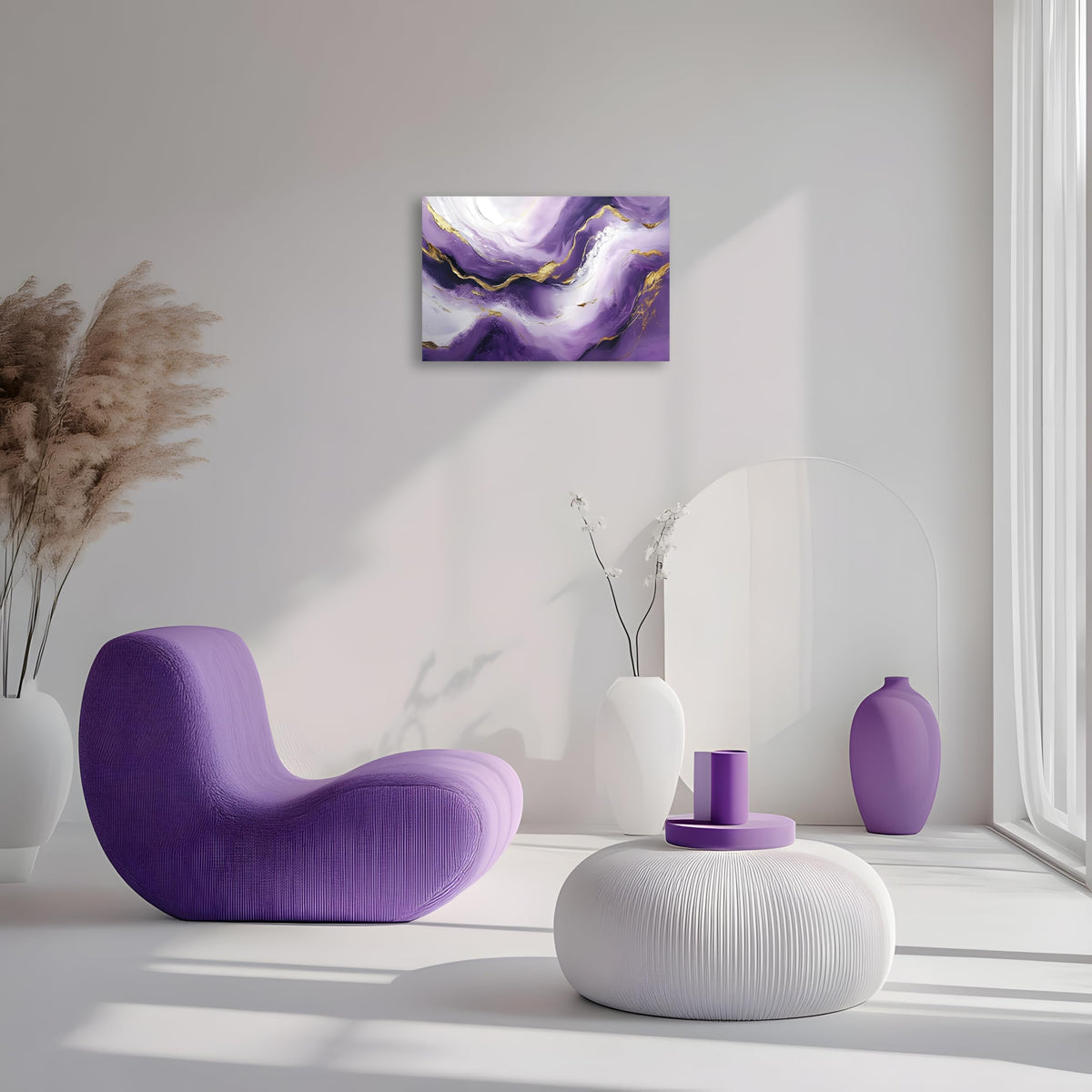 1 Pcs Purple Wall Art Purple Pictures for Wall Plum Color and Gold Abstract Canvas Picture Print on Canvas Plum Color Pictures for Bedroom for Room Decor Stretched and Framed 24x36 inch (36"L x 24"W / Purple Gold)