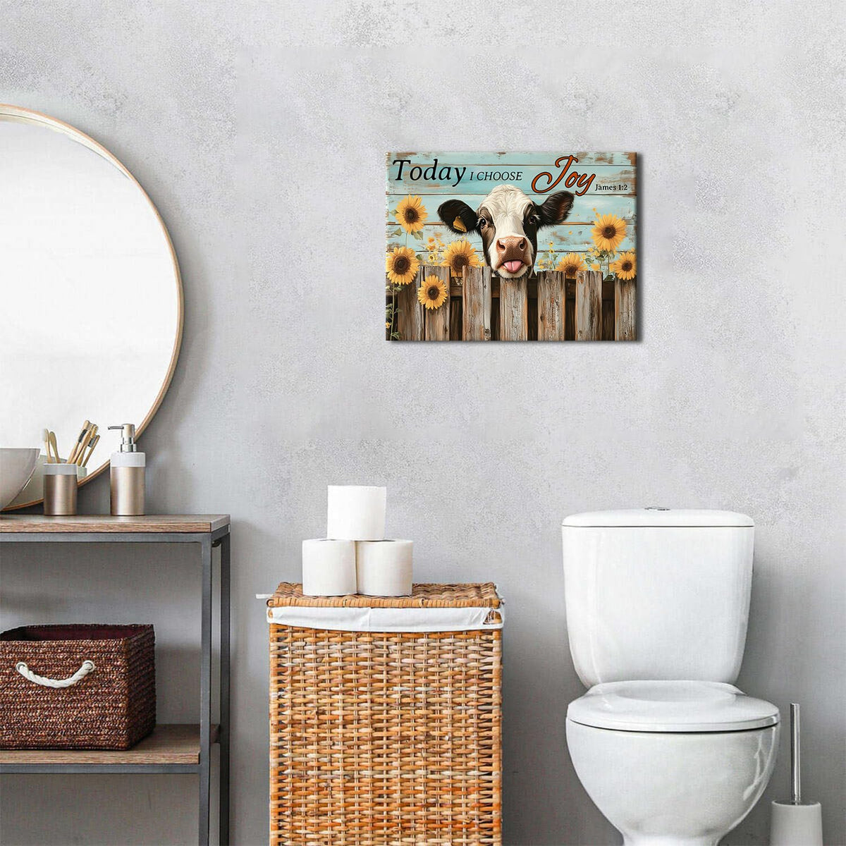 Vintage Farmhouse Cow Wall Art Today I Choose Joy Christian Wall Art Funny Highland Cow Decor Rural Country Spring Sunflower Poster Rustic Farmhouse Bathroom Artwork Kitchen Home Decoration 12x16" (16"L x 12"W / Funny Cow01)