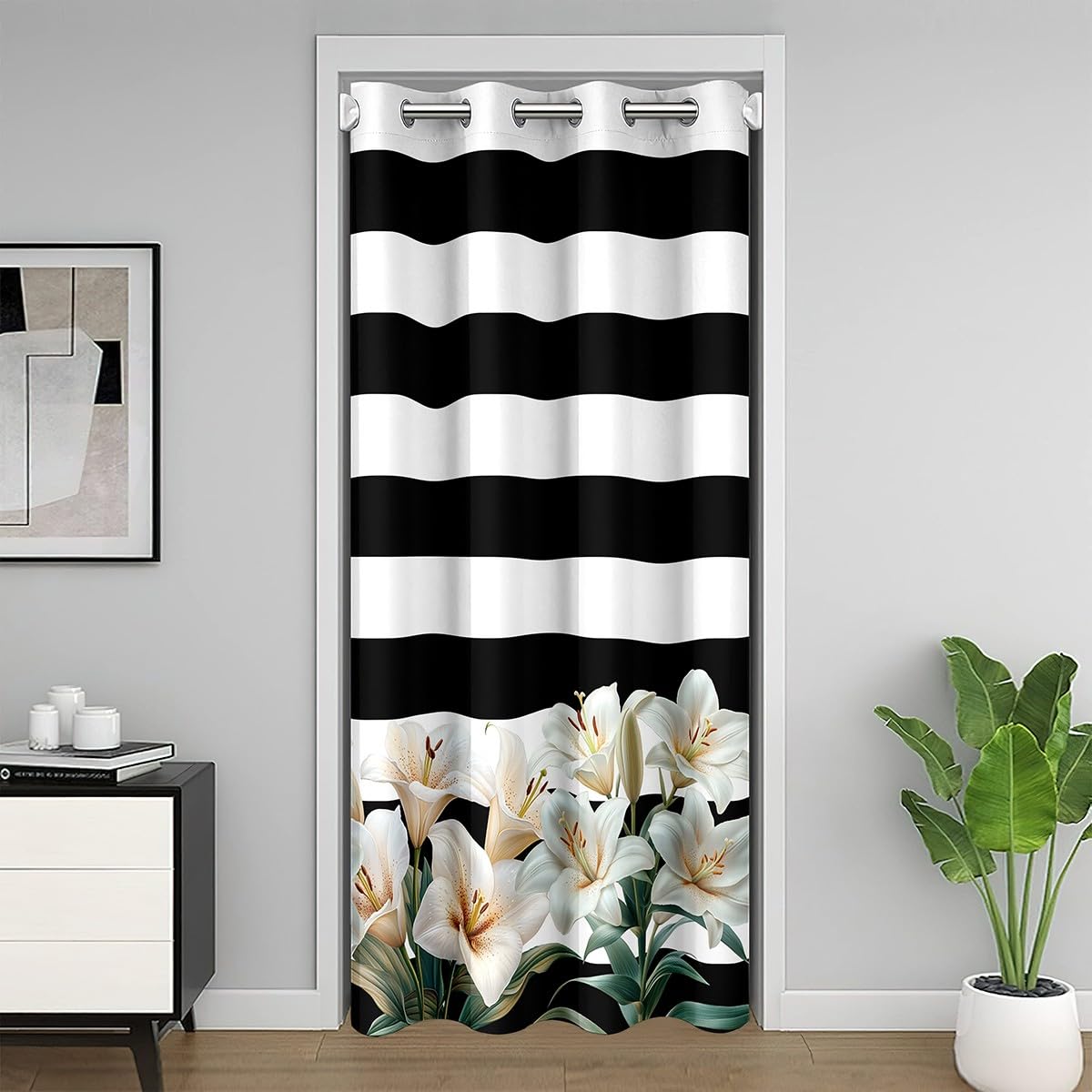 Garden Door Curtain for Doorway Privacy 42x84 Inch 1 Panel Kids Flower Closet Cover for Boys Girls Teens Modern Art Room Divider Curtain Breathable Soft Lightweight Room Decor (Earth Black Yellow / 42"W x 84"L (Pack of 1))