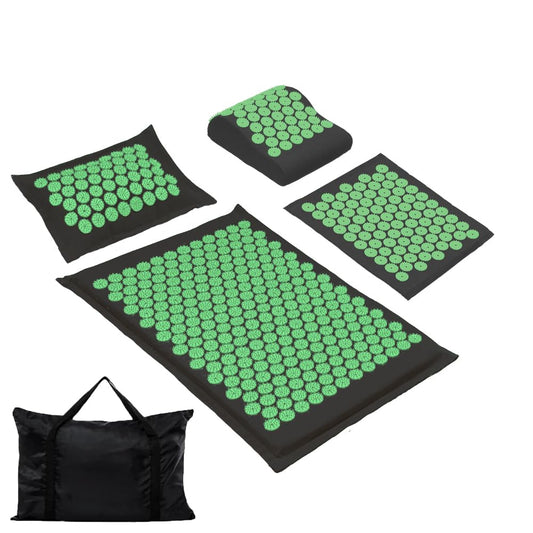 4PCS Set Acupressure Mat and Pillow Set with Carry Bag (Black-4pcs)
