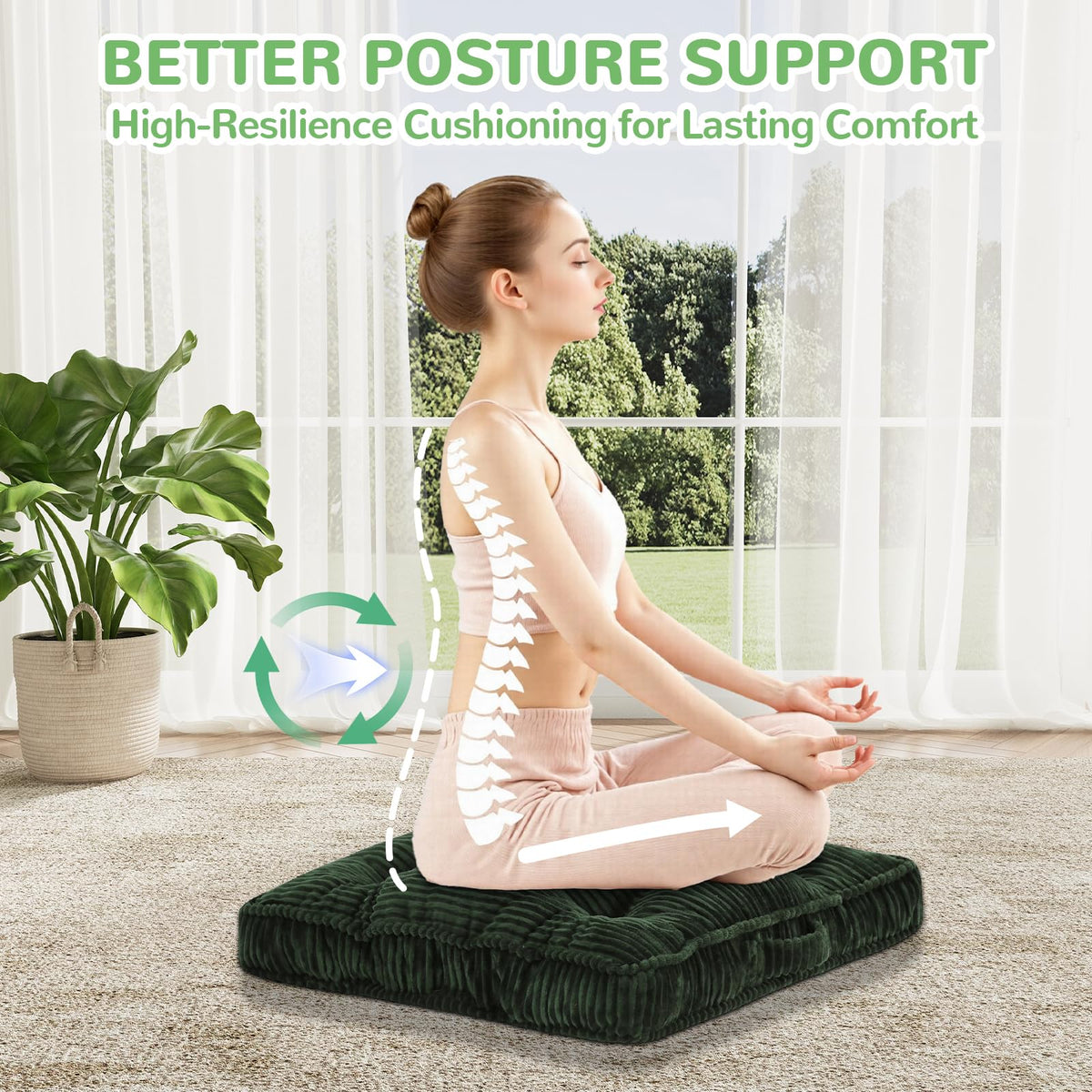 Meditation Floor Cushion (Green / 22x22x4 inch)