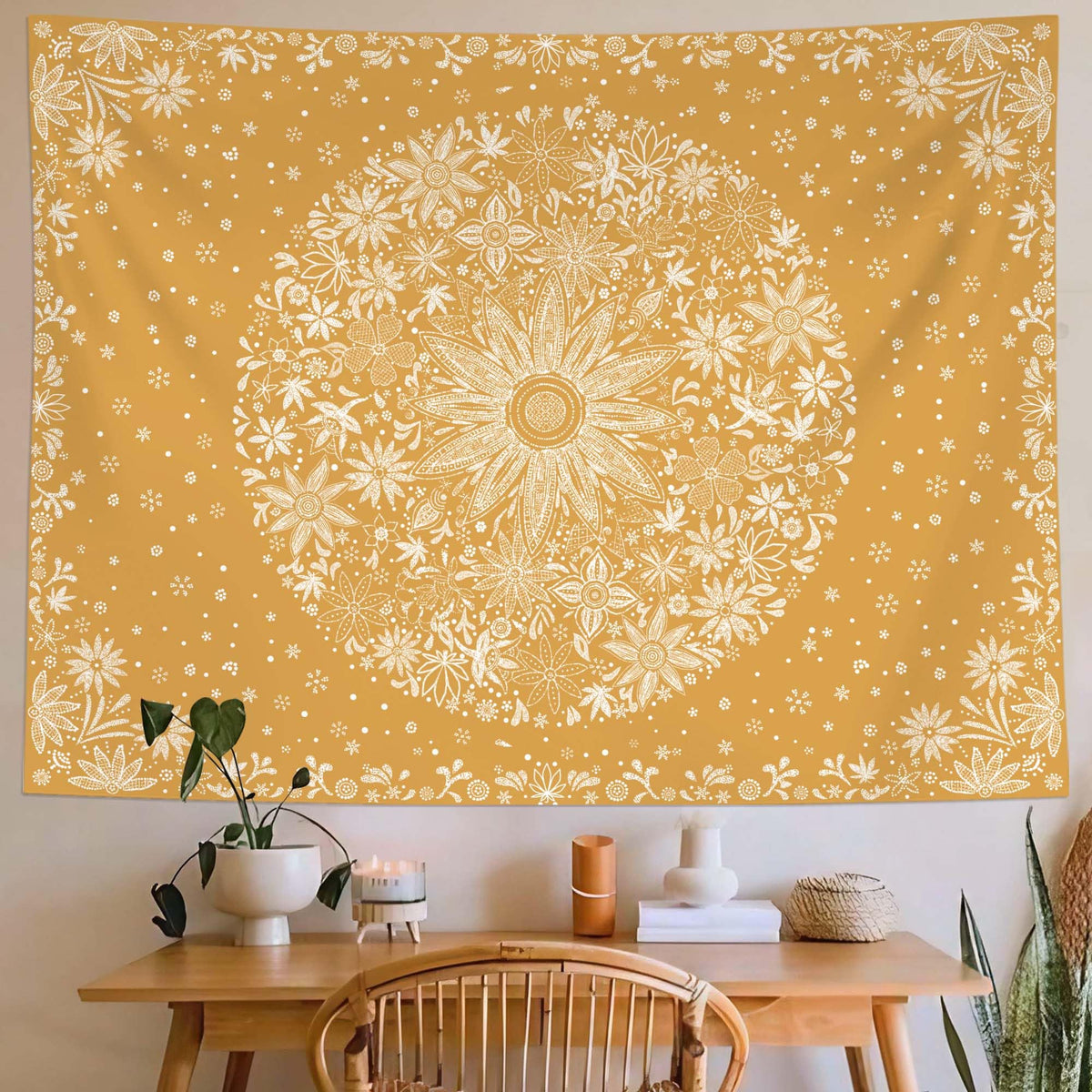 Bohemian Tapestry Wall Hanging (Bohemian / Orange / 80"L x 60"W)