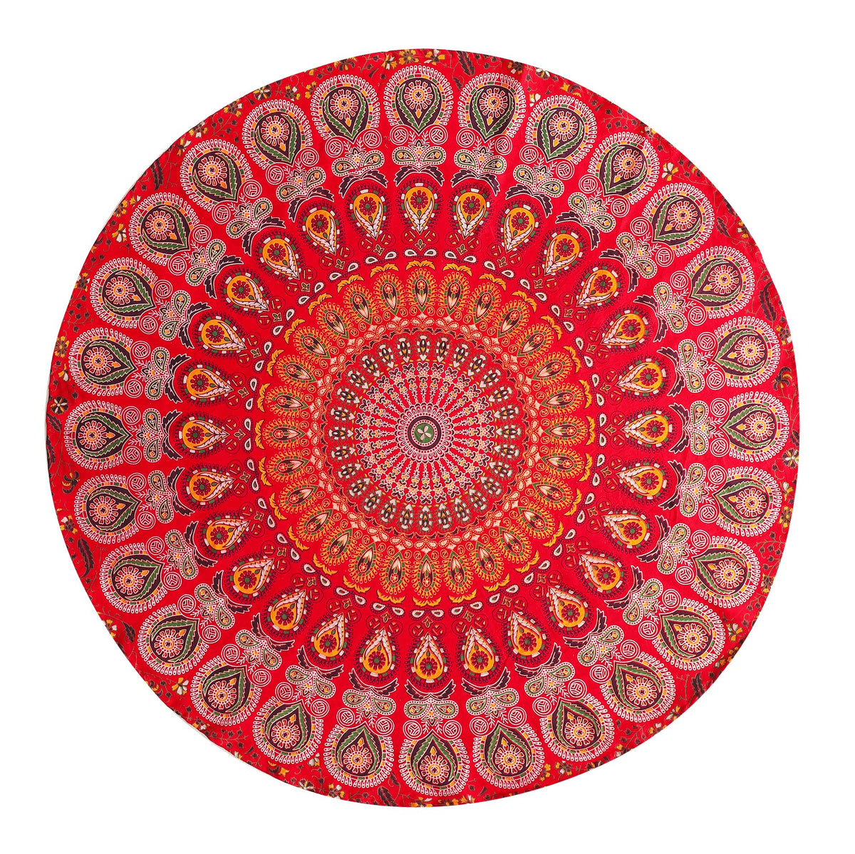 Round Tapestry Wall Hanging Ombre Hippie Mandala Bohemian Hippy Intricate Indian Tapestries Tablecloth 50 Inches (Red_Yellow / 50"L x 50"W)