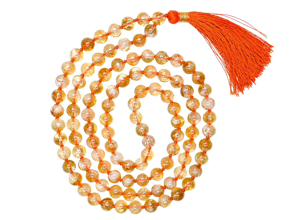Citrine Buddhist Prayer Beads Japa Mala with 108 Meditation Beads (Hand Knotted / Citrine)