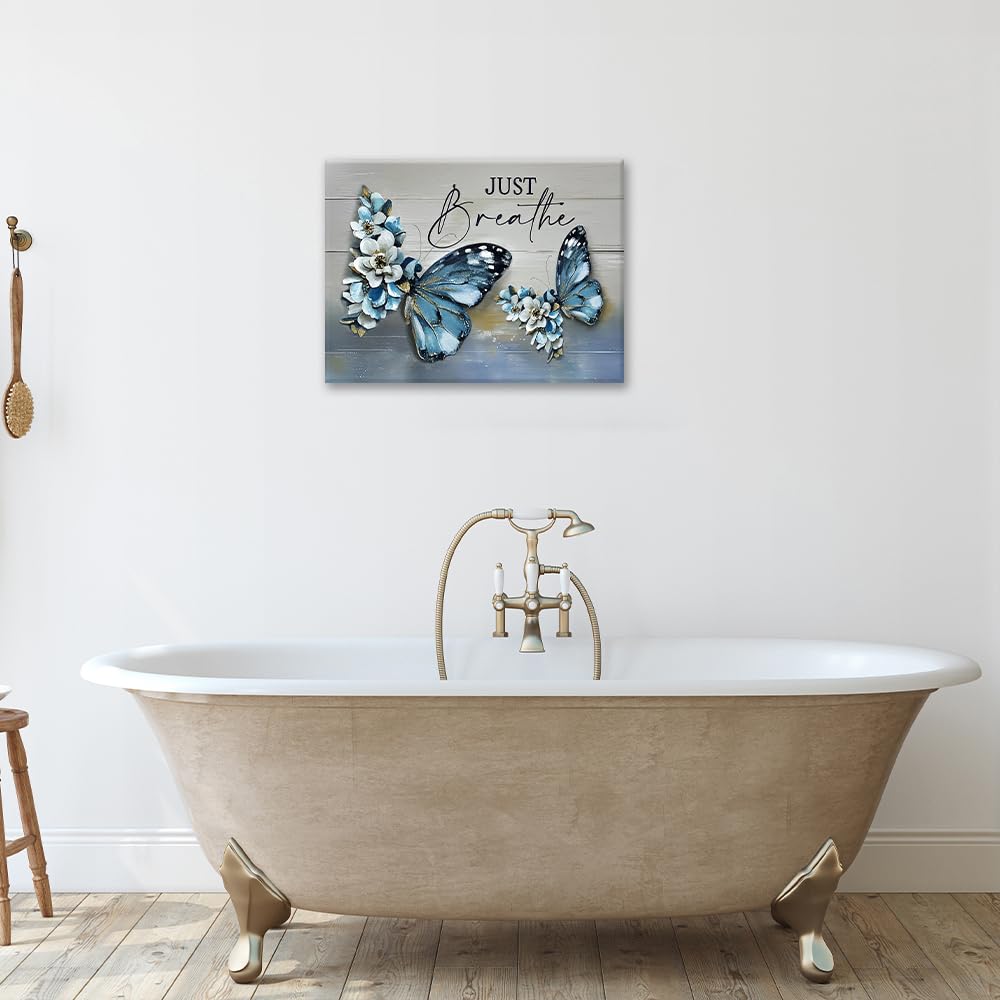 Blue Butterfly Wall Art Farmhouse Canvas Wall Decor Pictures Prints Painting Framed Artwork Home Decorations for Bathroom Kitchen 12"x16" (Blue Butterfly / 16"L x 12"W)
