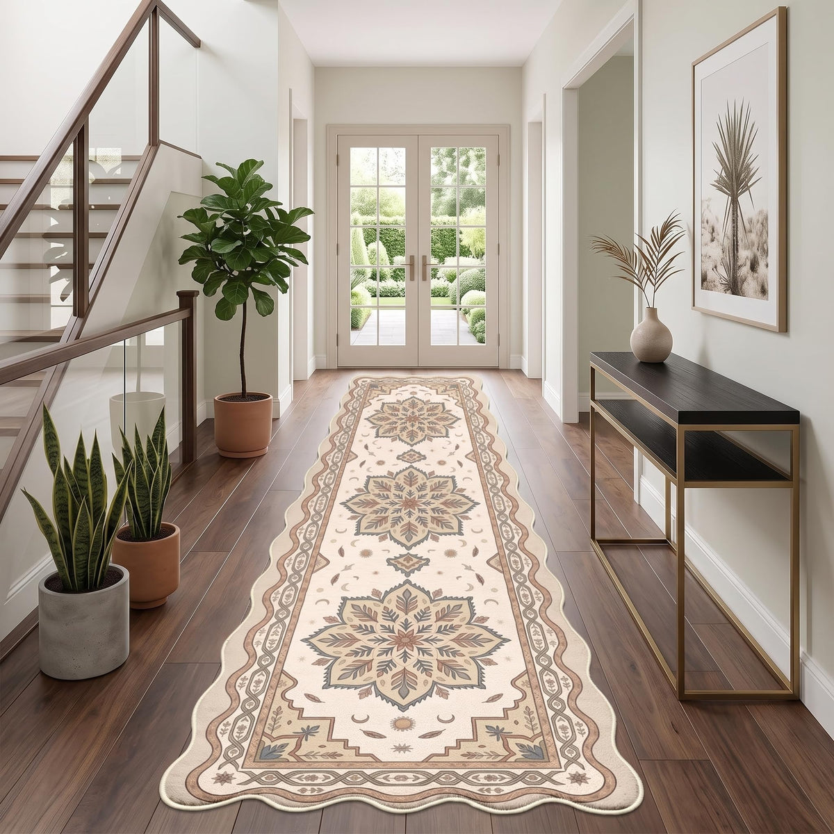 Scalloped Hallway Runner Rug (Boho Mandala / 2' x 6' (Scalloped))