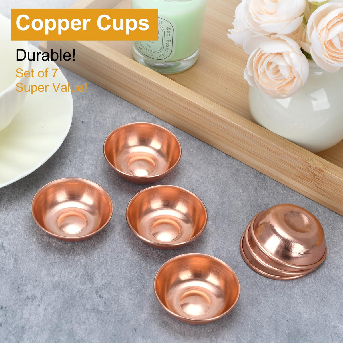 Tiny Brass Bowls for Buddhist Water Offering Bowls (Rosegold)