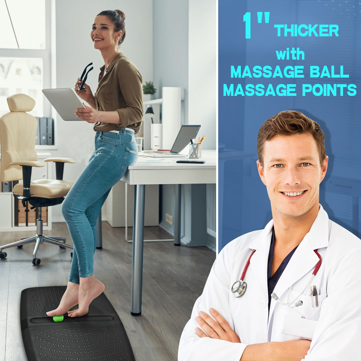1 inch Thick Anti Fatigue Kitchen Mat Standing Mat with Massage Ball (28"L x 17"W x 1"Th)