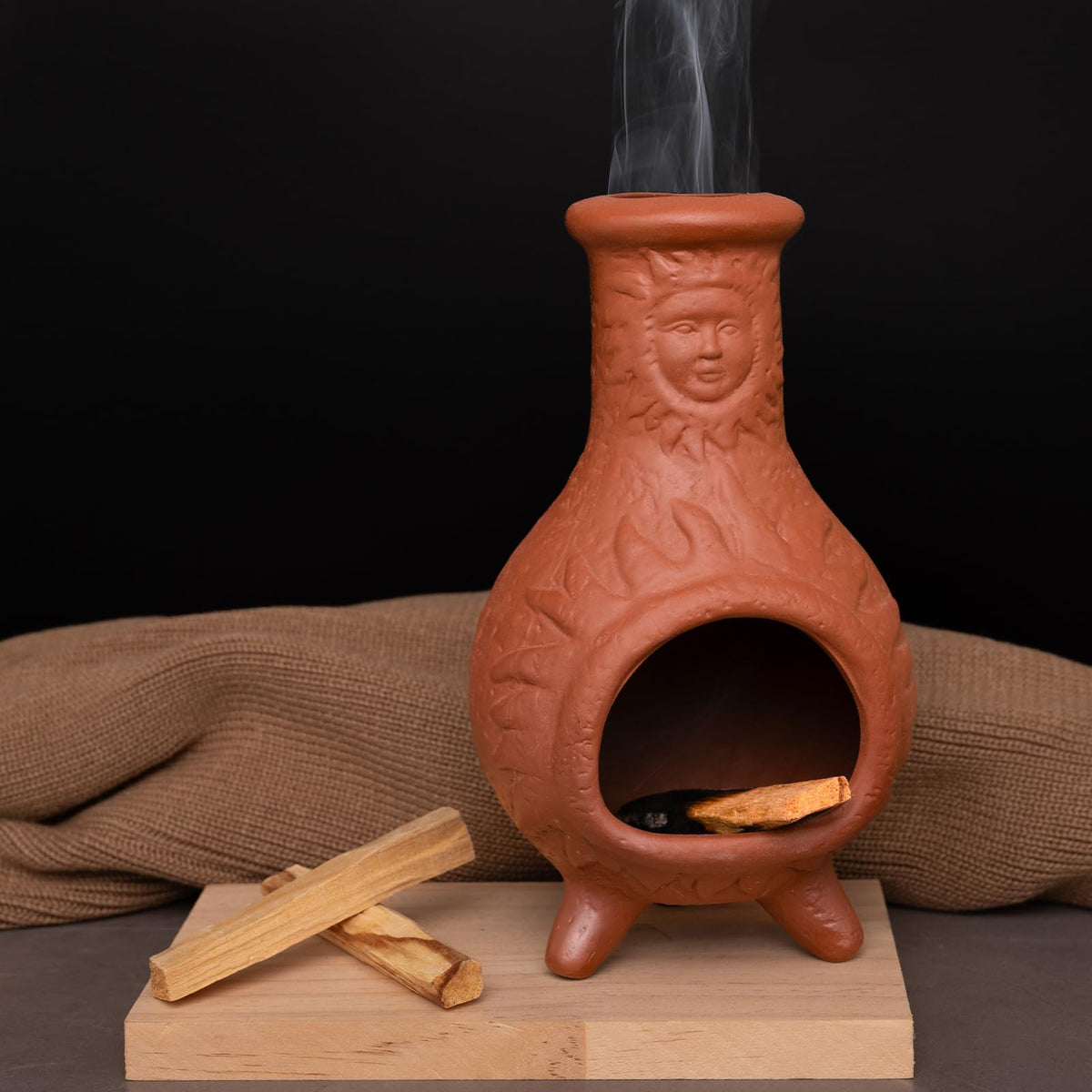 Sun Face Terracotta Palo Santo Holder (Terracotta -Sun Face Palo Santo Holder)