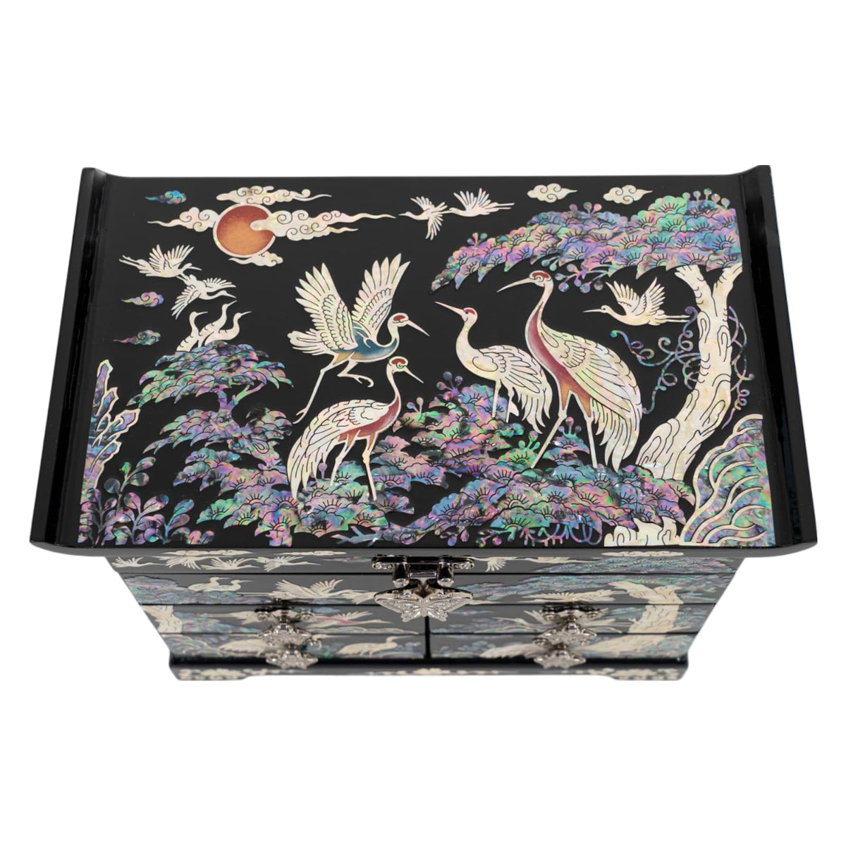 Mother of Pearl Wooden Jewelry Organizer Box (Colorful Crane)