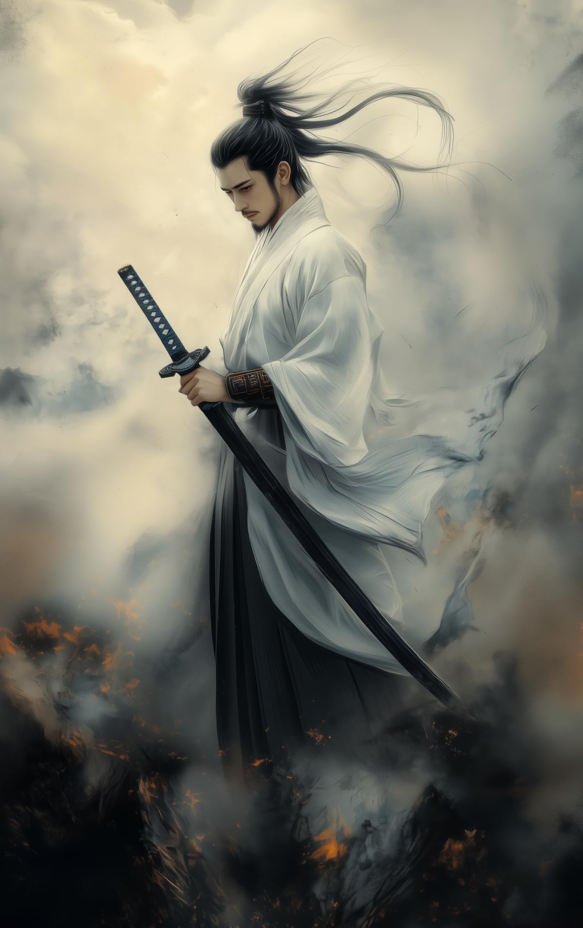 Ethereal White Robe Male Samurai Canvas Wall Art (28"L x 44"W / Samurai4)