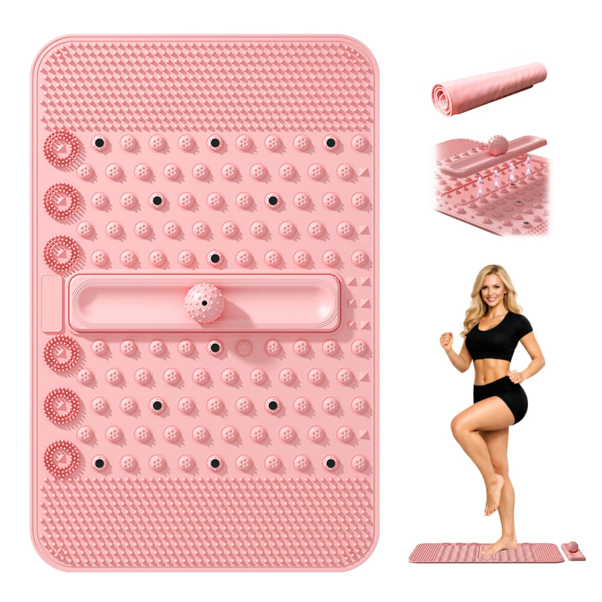 Soft TPR Extra Large Acupressure Foot Massage Mat With Removable Ball (Pink)