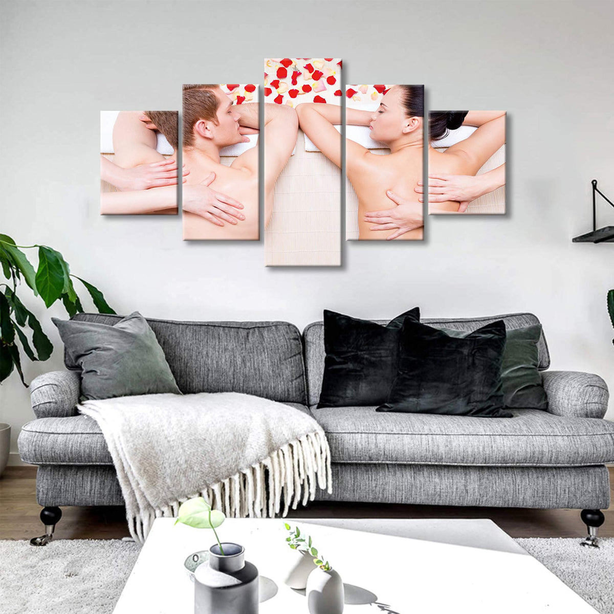 Spa Massage Wall Decor Relaxing Spa Health Care Wall Art Pictures Canvas Print Posters Painting Framed Salon Beauty Salon Bathroom Home Decoration 5 Piece Ready to Hang (60Lx 32W-15)