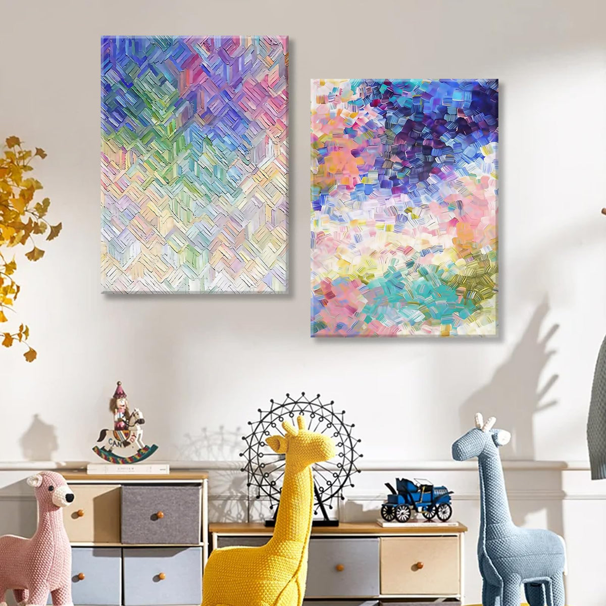 2 Pcs Framed Bathroom Wall Art Abstract Navy Blue And White Canvas Prints Simple Color Block for Living Room Bedroom Bathroom Office Ready to Hang 12x16 Inch (Color Blocks / 12X16inch)