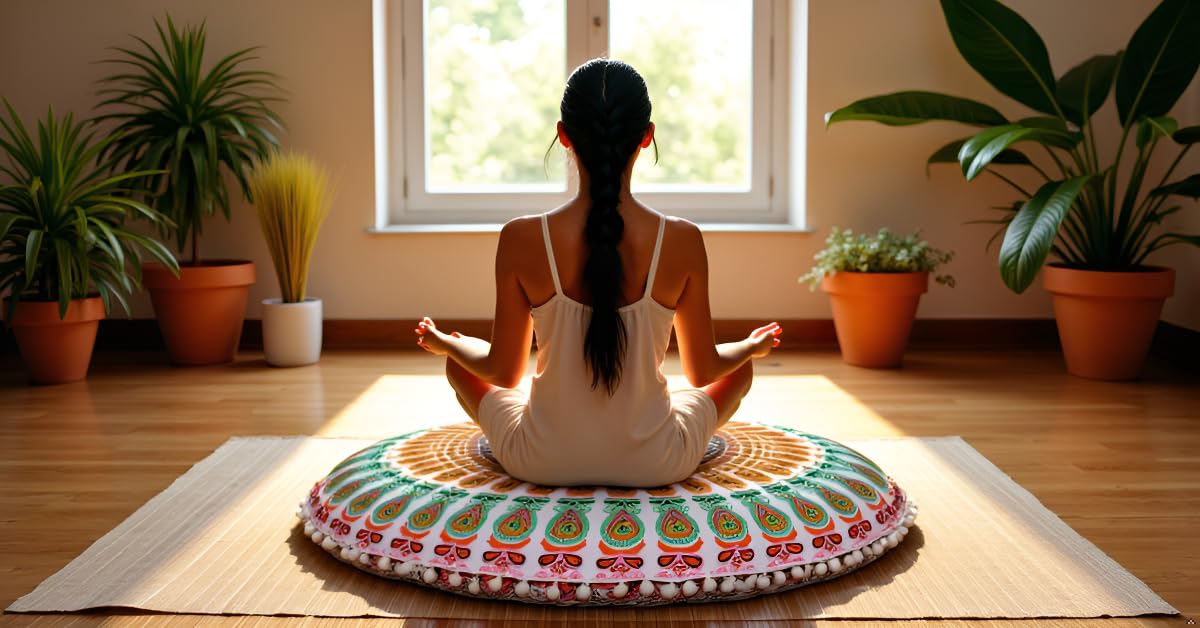 Large Round seat Floor Cushion Chair Ottoman Cover Pouf Pillow Meditation Floor Cushions for Adults Seating pouffe Ottoman Throw Covers Craft Room Furniture for Sitting Cover 22 Inches (Musturd)