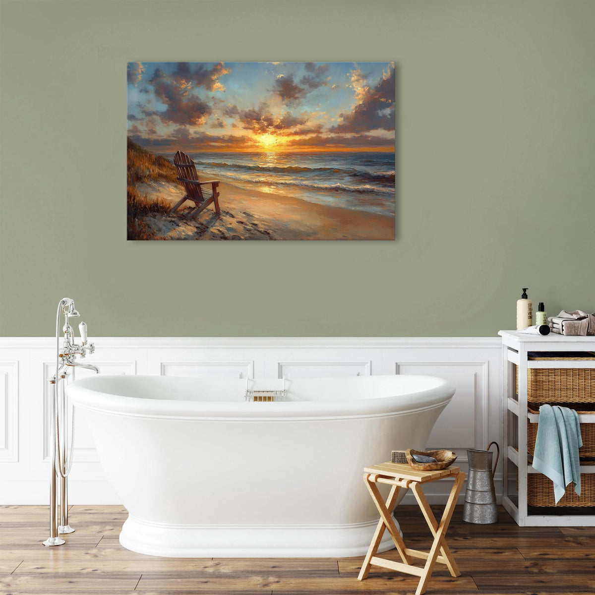 Coastal Wall Art Beach Seascape Print Painting Ocean Nature Landscape Canvas Poster Nautical Sunset Pictures Wall Decor for Bathroom Beachy Chair Coast Artwork Living Room Office Home Decoration 24x36 (36"L x 24"W / Beach)