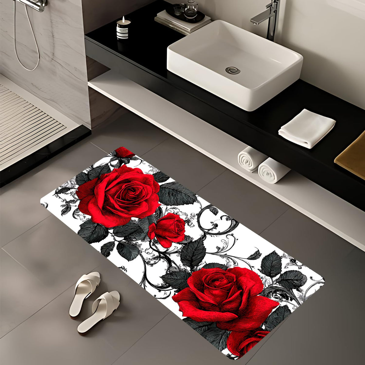 Red Rose Laundry Room Rug 20x47 Inch (#53)