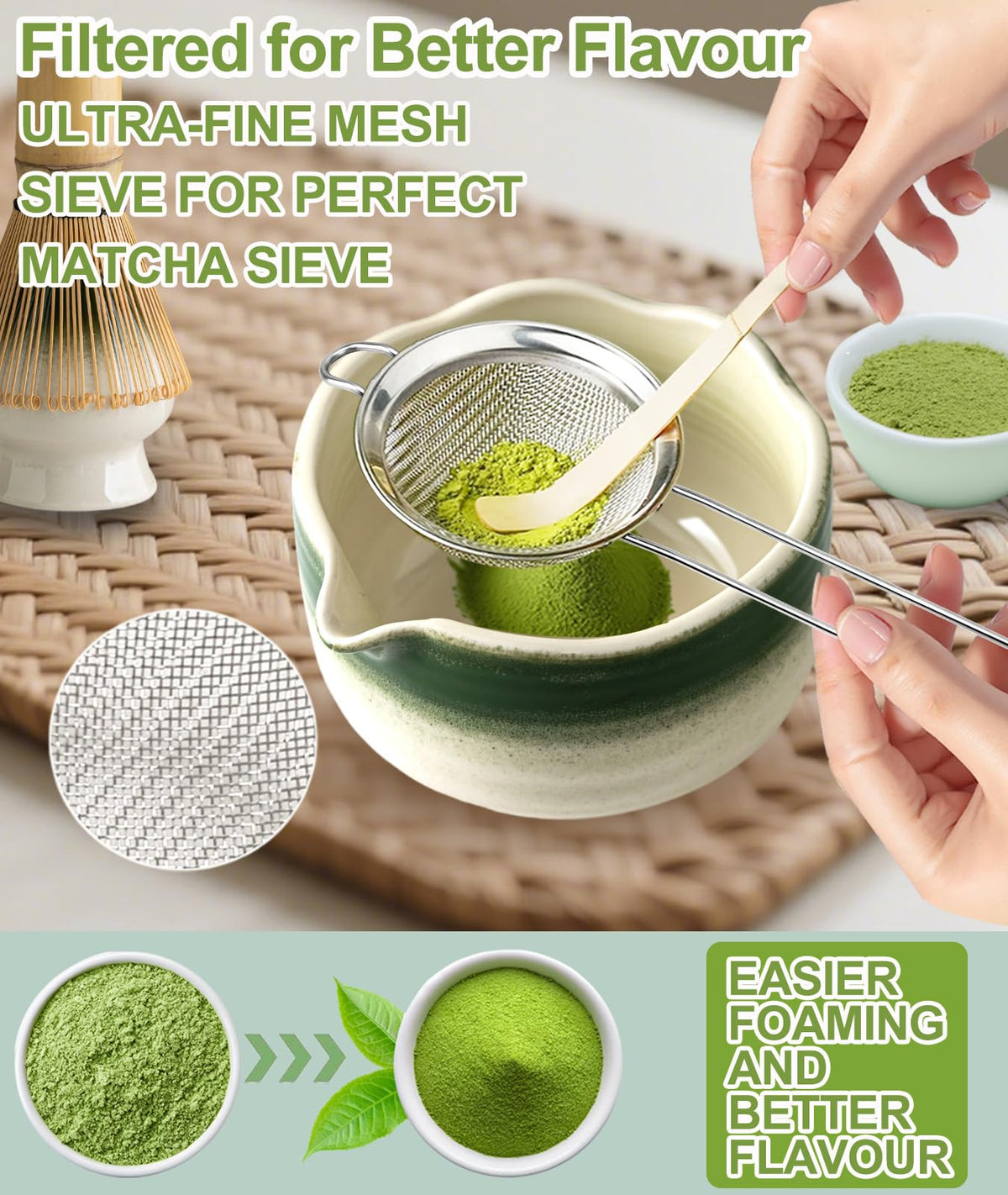 Matcha Set 7PCS Ceramic Matcha Whisk Set for Matcha Tea Ceremony (Gradient Green)