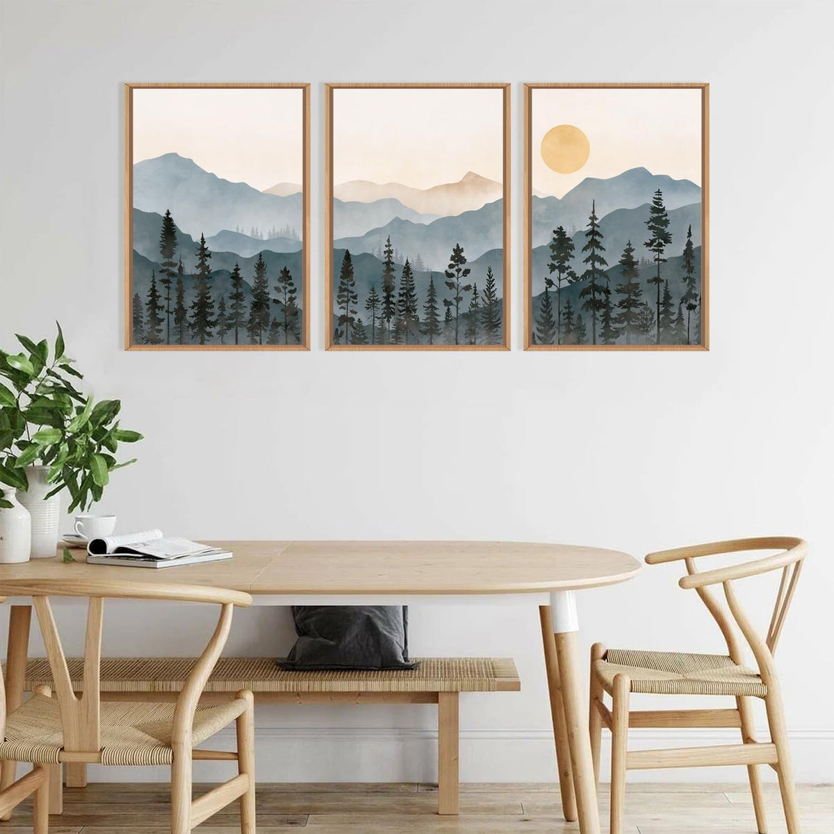 Boho Mountain Framed Canvas Wall Art Set (Boho Mountain Wall Art / 16"x24"x3)