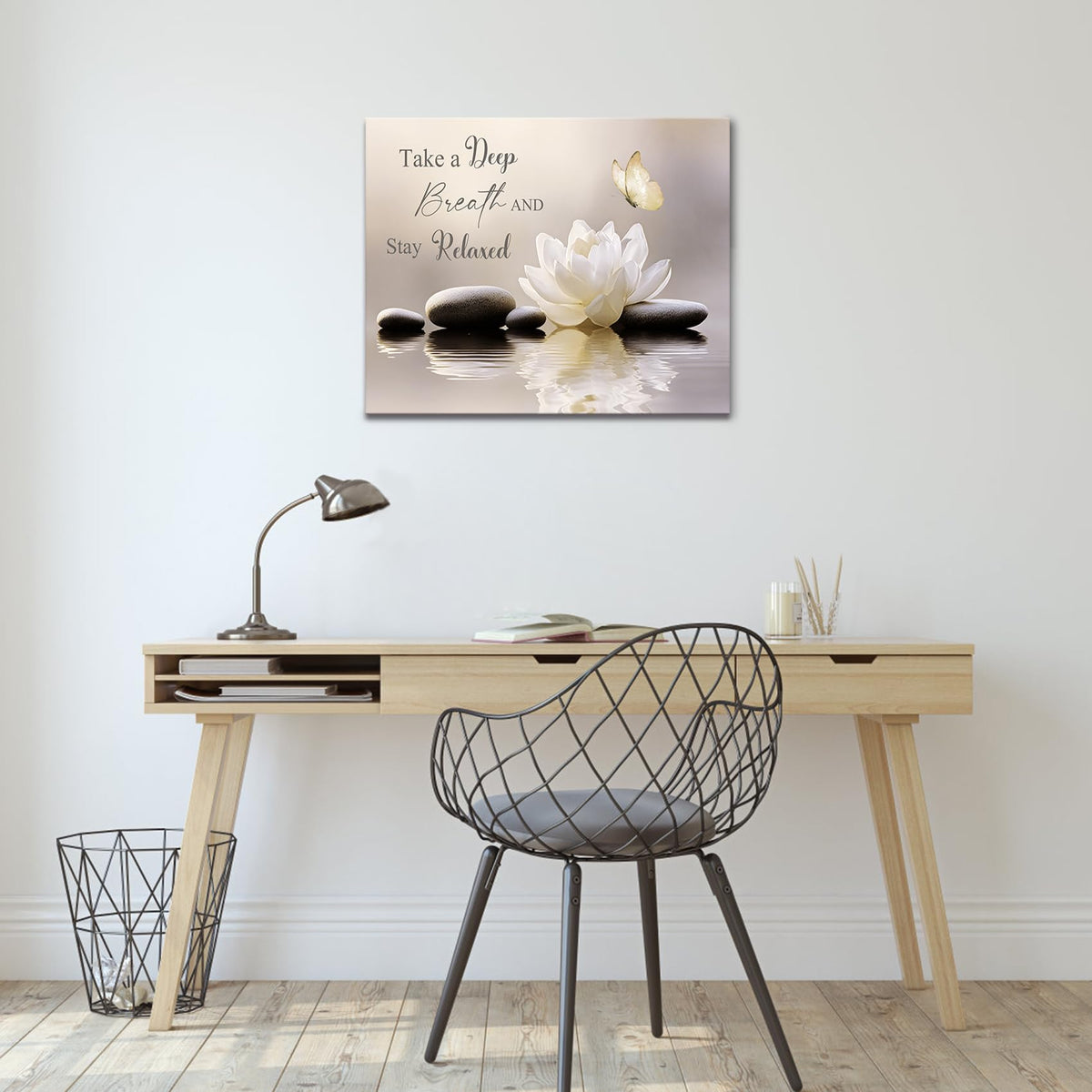 Zen Flower Canvas Wall Art for Bathroom (16"L x 24"W / Beige)