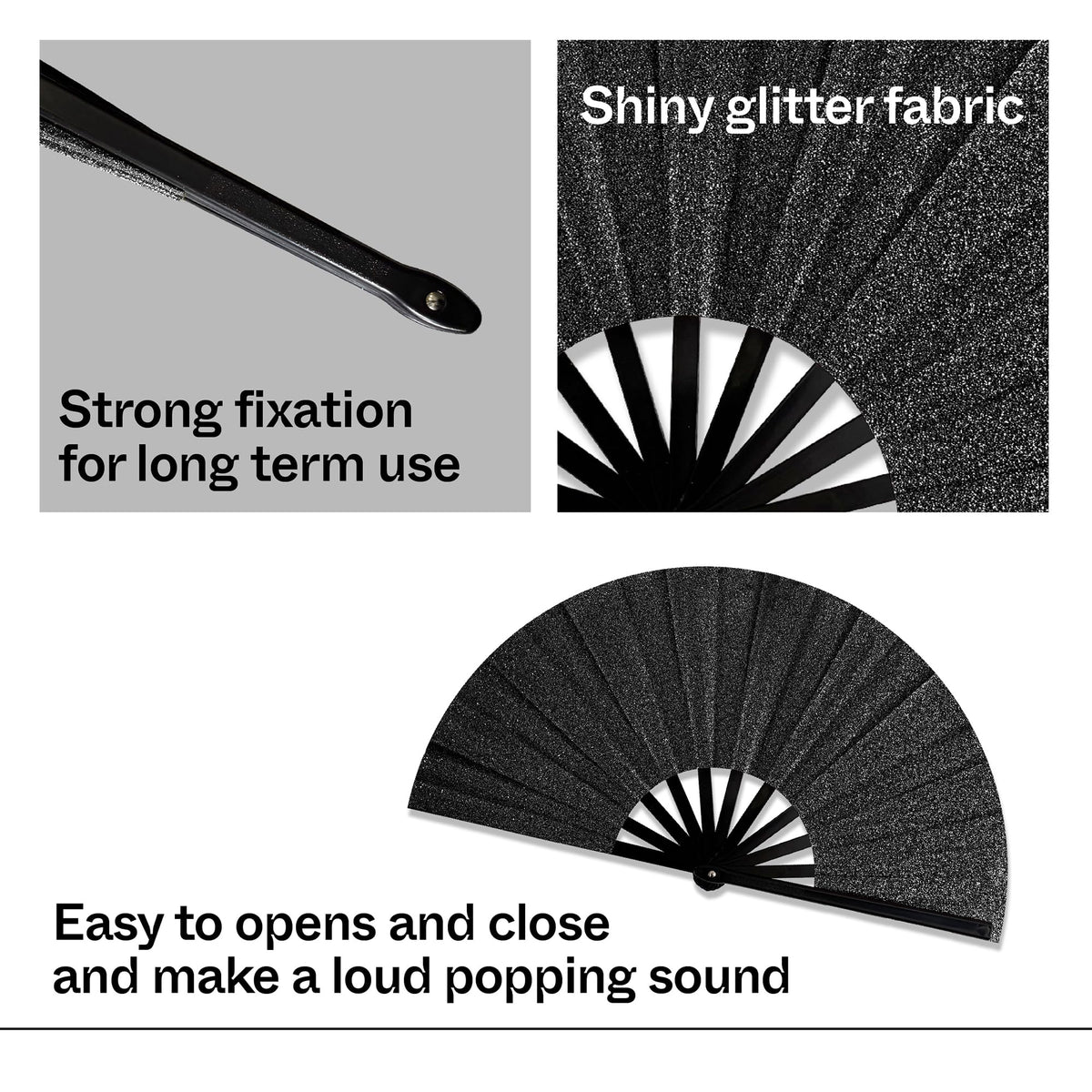 Glitter Line Dancing Rave Fans (Black)