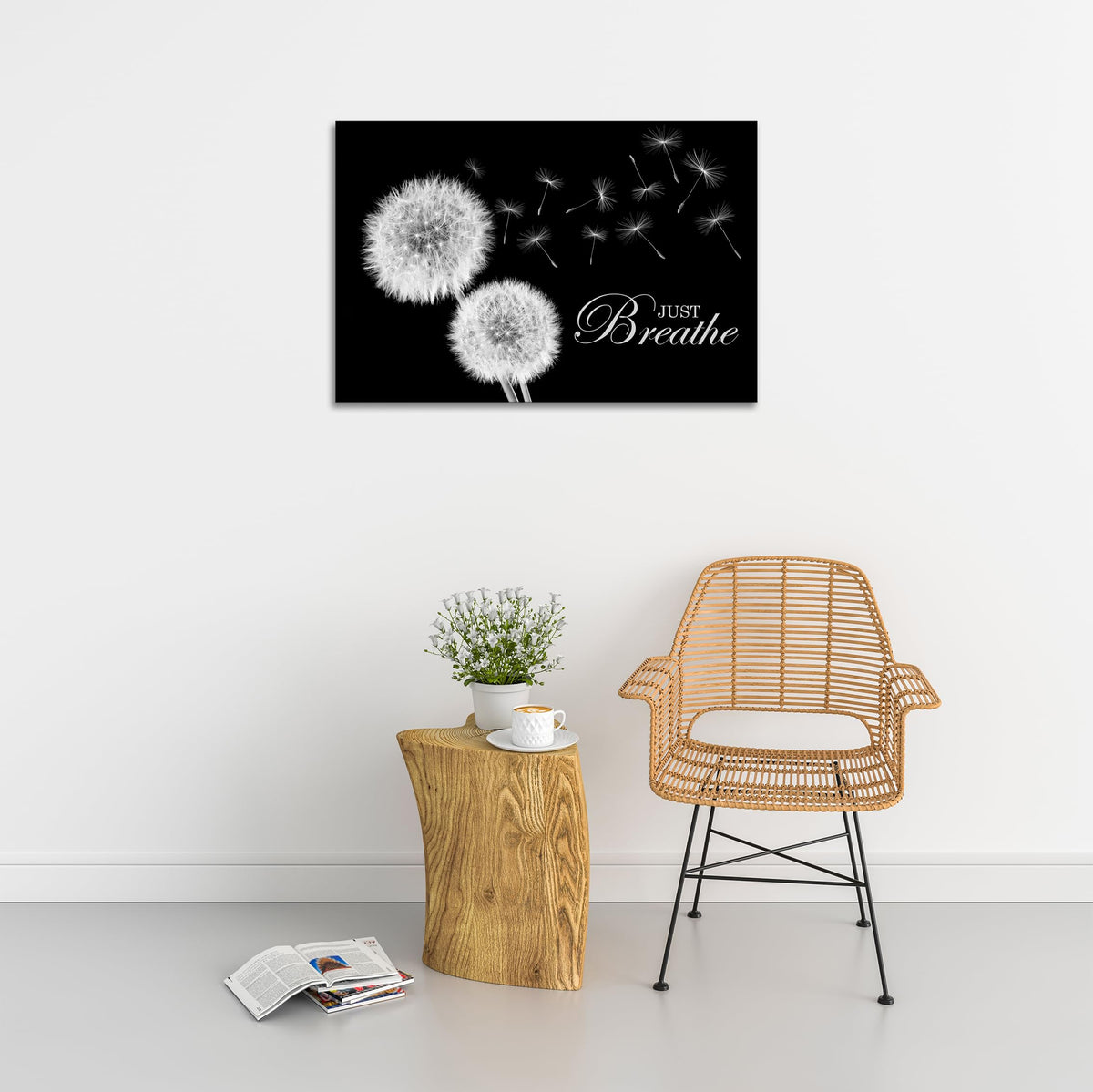 Zen Wall Decor Motivation Dandelion Just Breathe Canvas Print Artwork Motivation Positive Wall Art for Inspirational Quotes Yoga Room (16"L x 24"W / Dandelion-03)