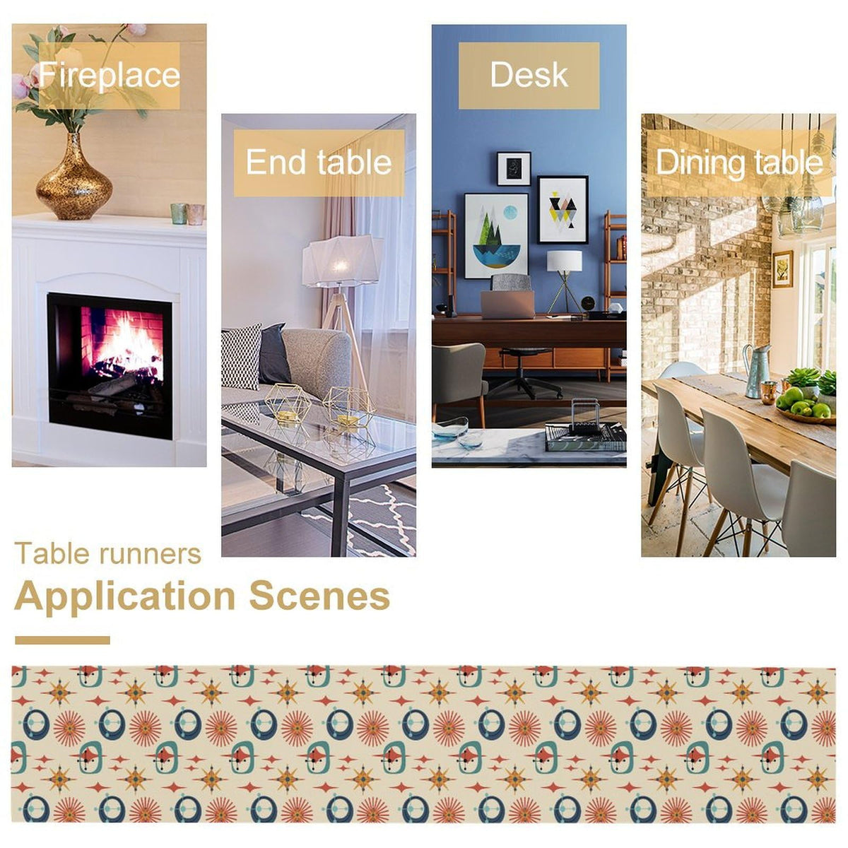 Mid Century Modern Table Runner Abstract Style Colorful Geometric Atomic Star for Kitchen Dining Room Holiday Washable Quick Dry 13x72 Inch (13x72inch / Atomic-1)