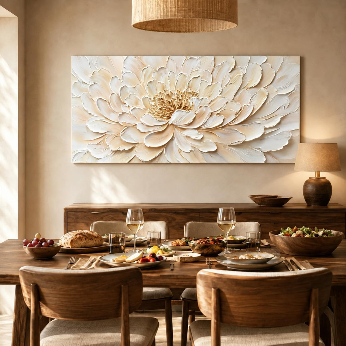 White Lotus Flower Canvas Wall Art Textured Lotus Floral Picture Women Bedroom Decor Modern Wall Decor for Living Room Minimalist Bouquet Painting Artwork for Home Office Decorations 24x48” (48"L x 24"W / White Lotus)