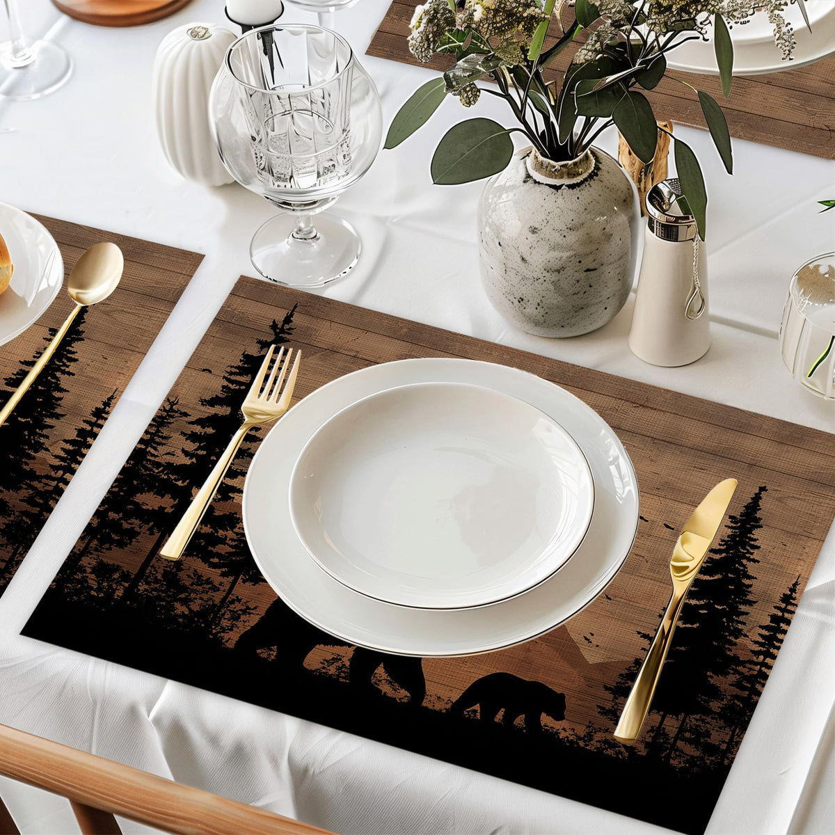 Black Bear Placemats Set of 6 (Black Bear Wood Grain)