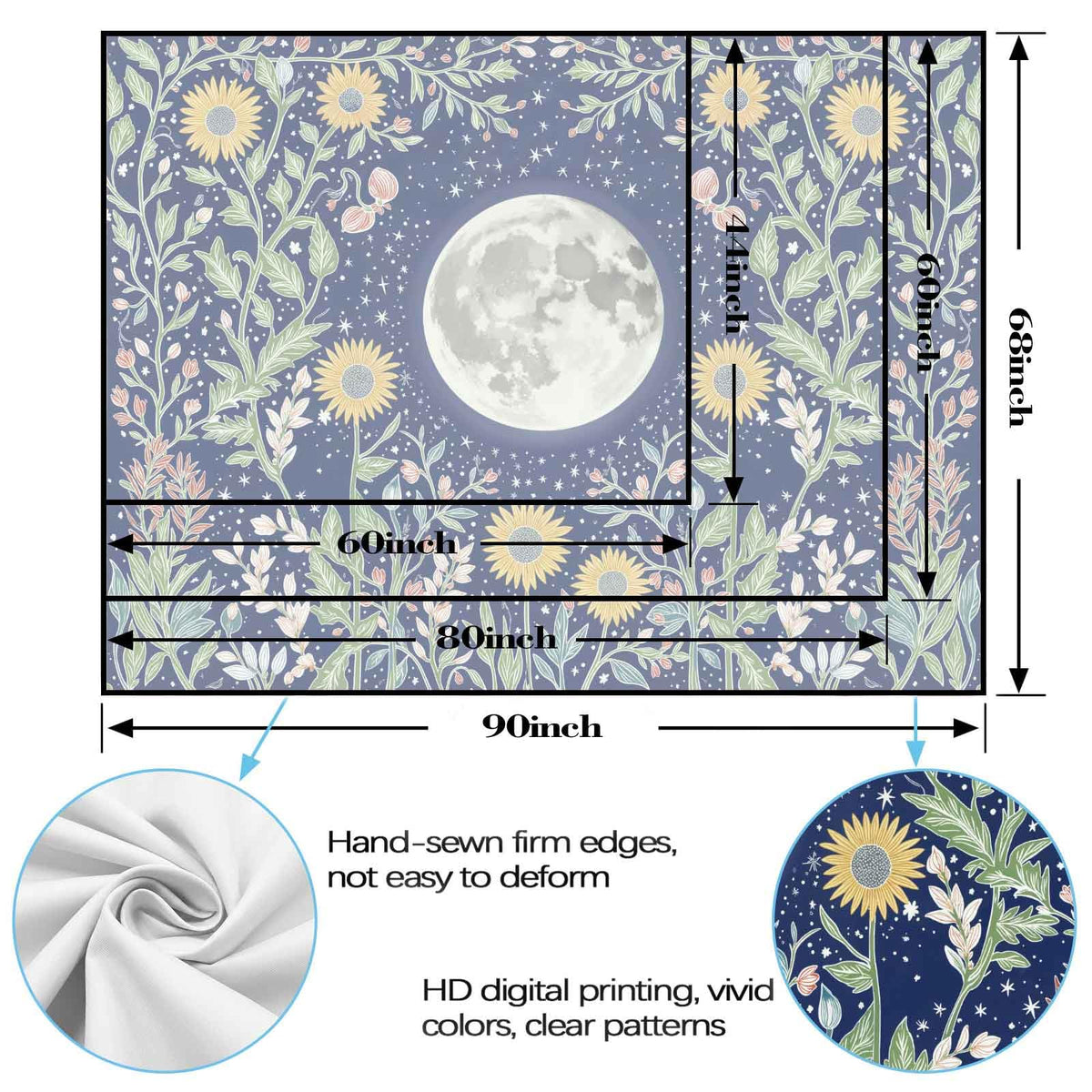 Celestial Sun Tapestry (Light Blue / 60"L x 44"W)