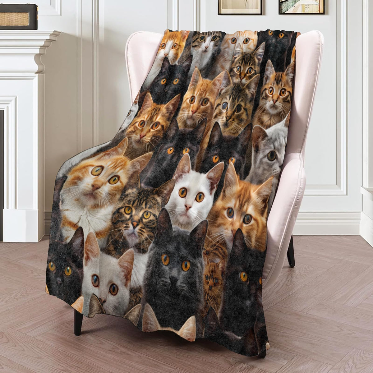 Cat Faces Flannel Blanket 50x60in (50x60 Inch / Cat)