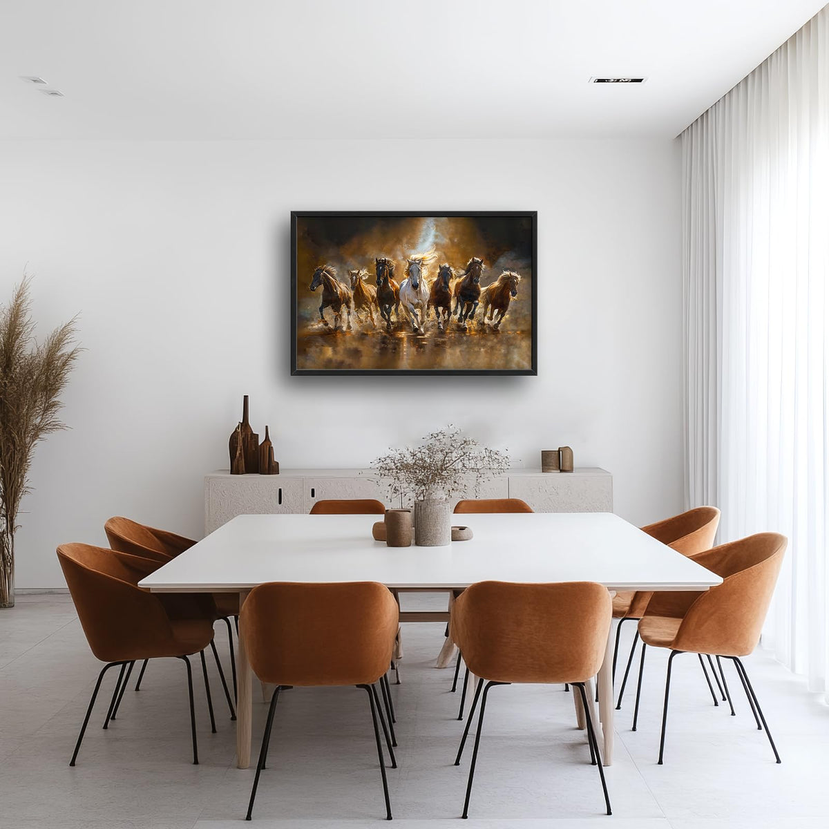 Horse Wall Art Lucky 7 Seven Running Horses Motivational Pictures Wall Decor Large Western Wildlife Animal Canvas Prints Painting Framed Artwork Home Decoration for Living Room Office Bedroom 36"x24" (7 Horses-2 / 36"L x 24"W)