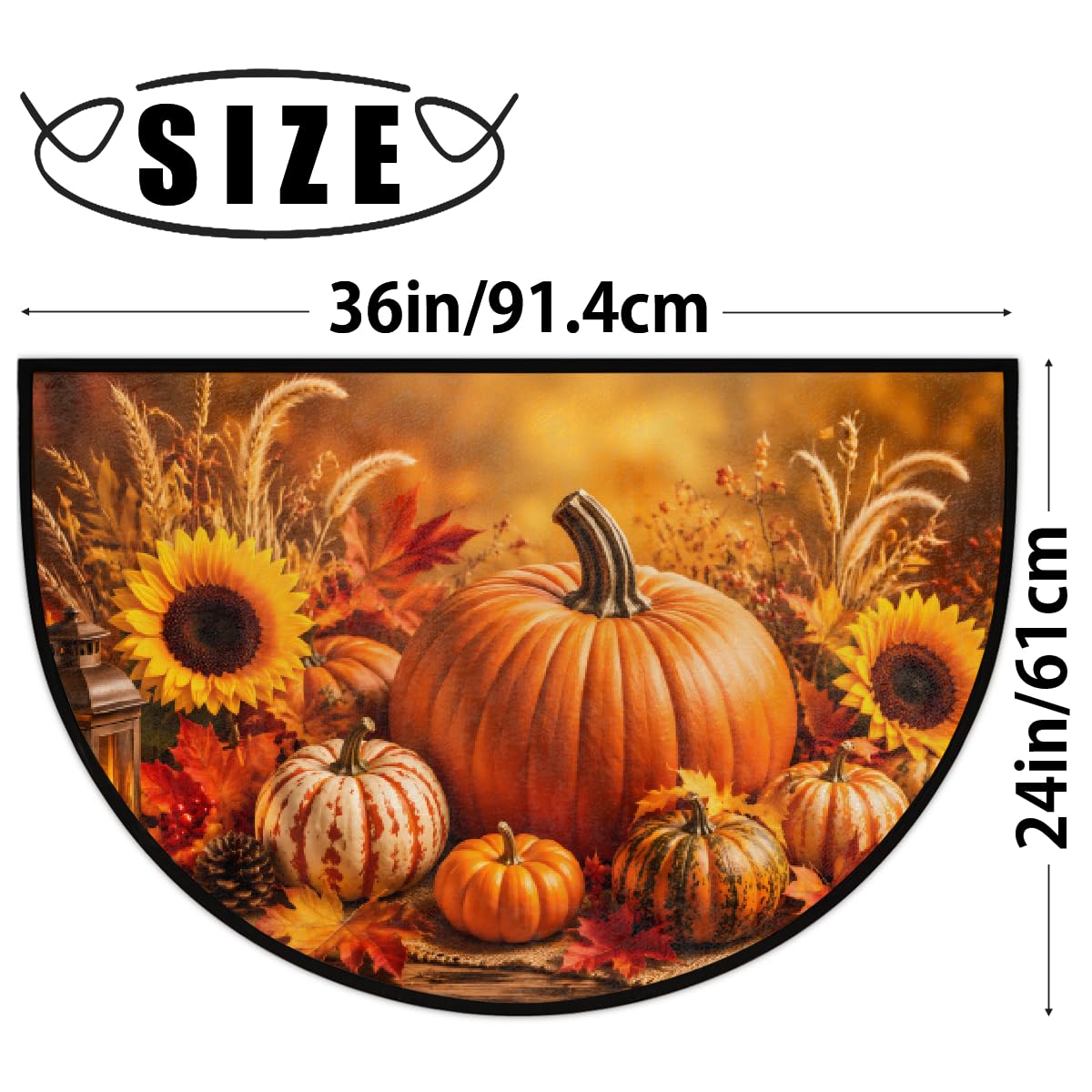 Pumpkin Half Round Door Mat Indoor Entrance Semi Circle Area Rugs (Z Pumpkin Autumn Fall Sunflower)