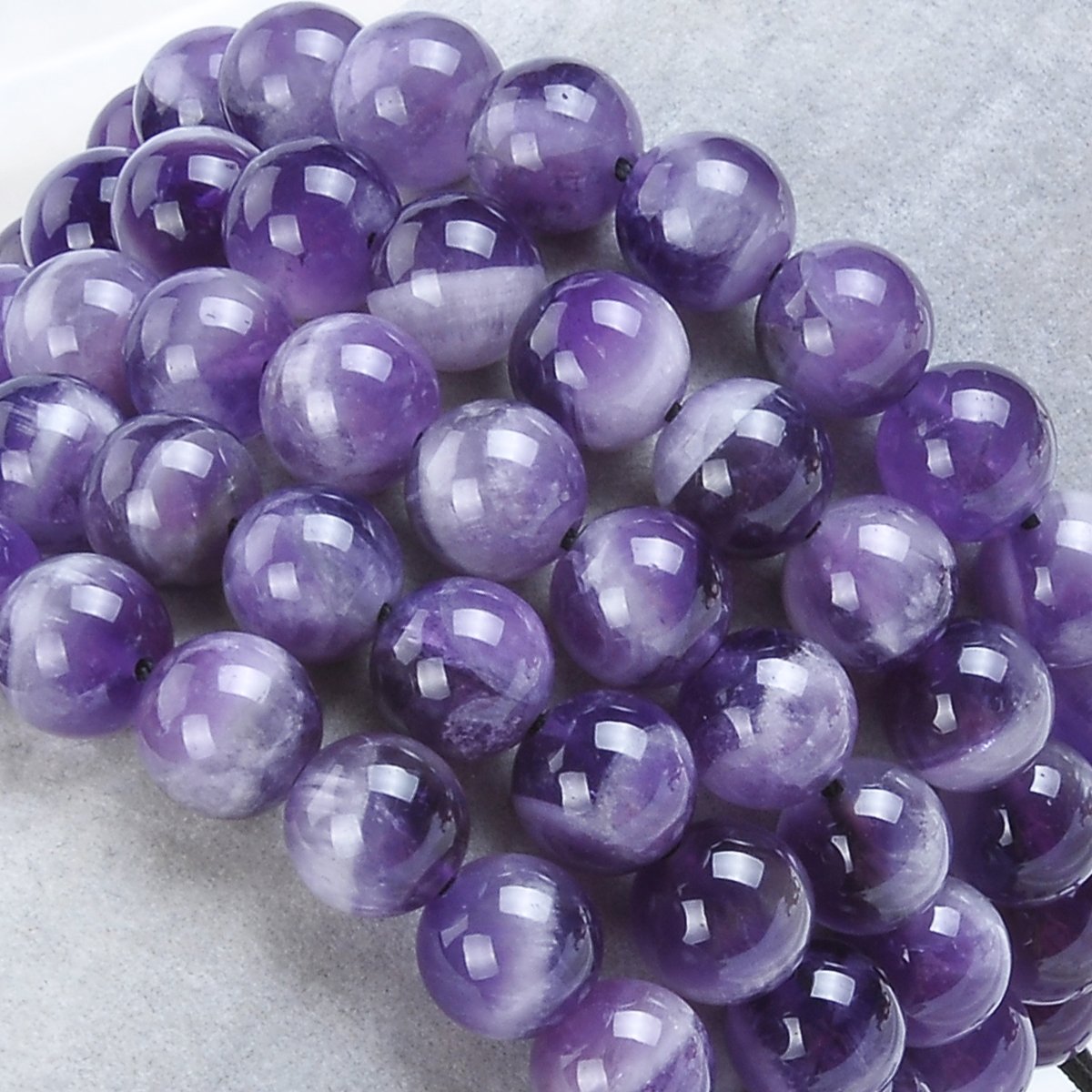 Natural Healing Power Gemstone Crystal Beads Unisex Adjustable Macrame Bracelets (Dream Amethyst / 6mm)
