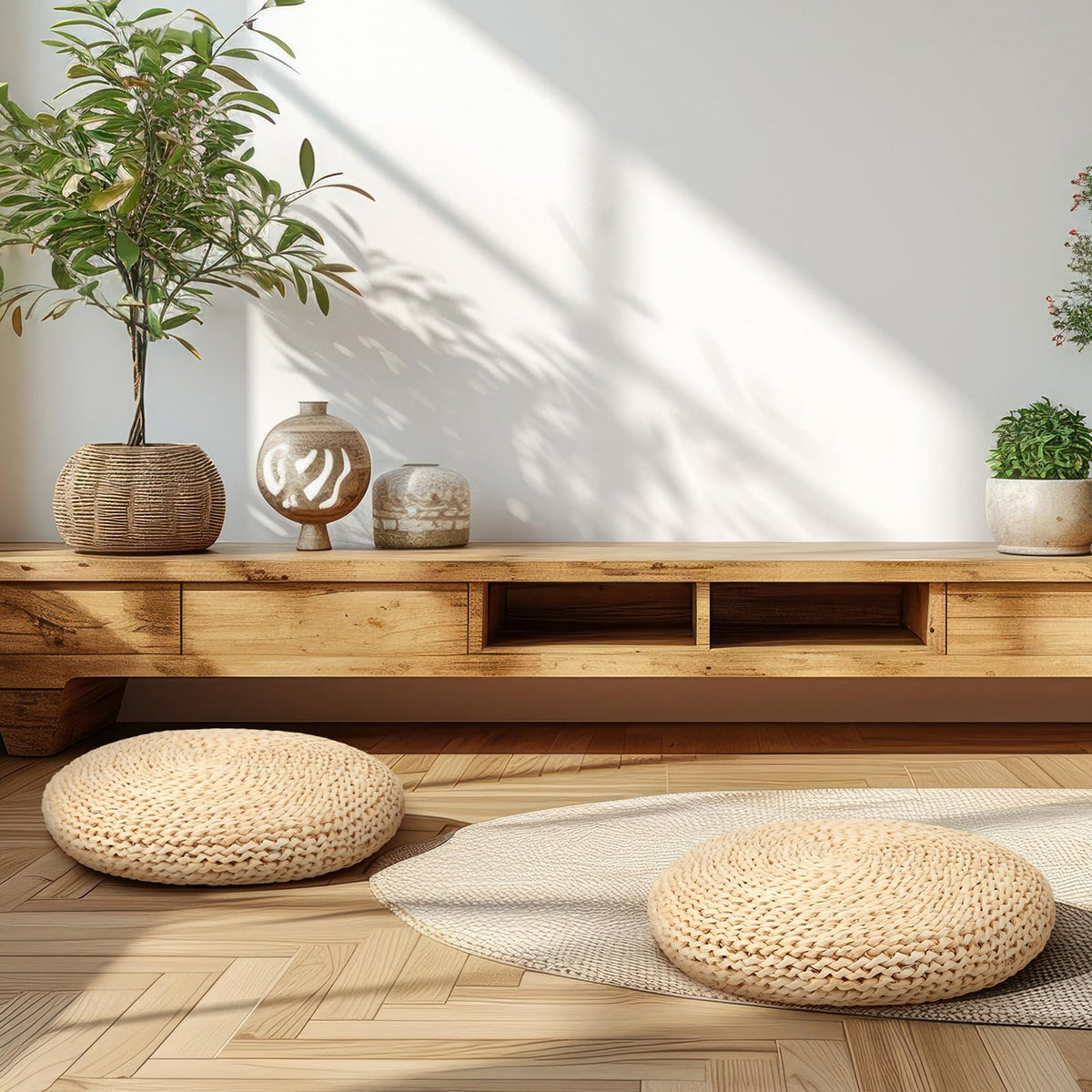 8 Pcs Straw Floor Cushions Round Large Tatami Floor Pillow Cushion