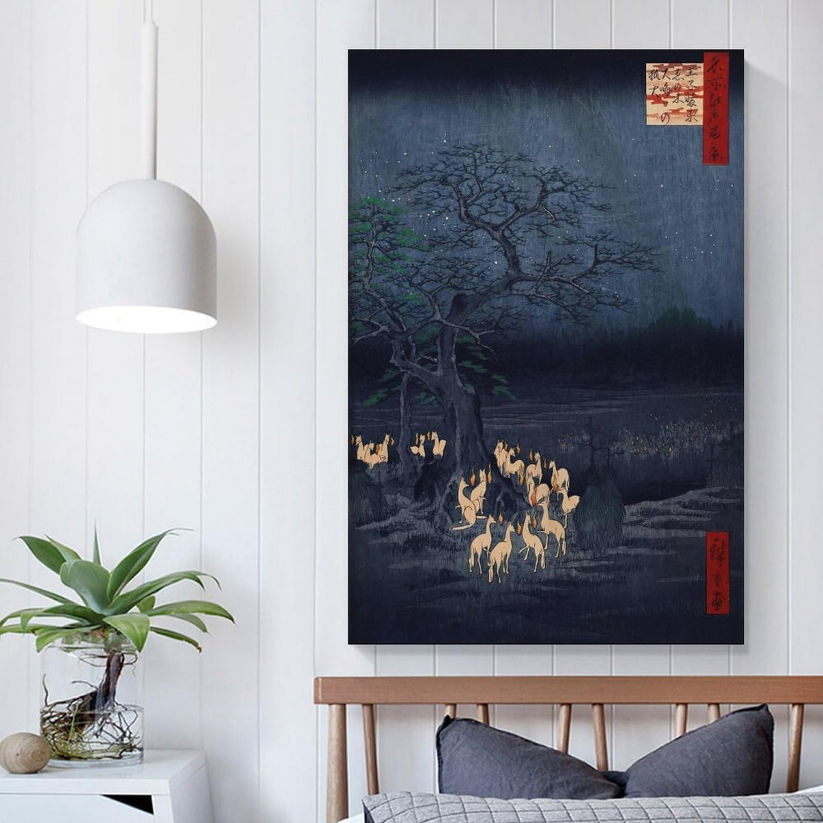 Hiroshige Foxfires At The Changing Tree Canvas Printing Wall Art Prints Wall Decor Posters Japanese Ukiyoe Night Landscape Vintage Folklore Style for Living Room Bedroom Office 12x18inch (style-7 / 12x18inch(30x45cm) Unframe)