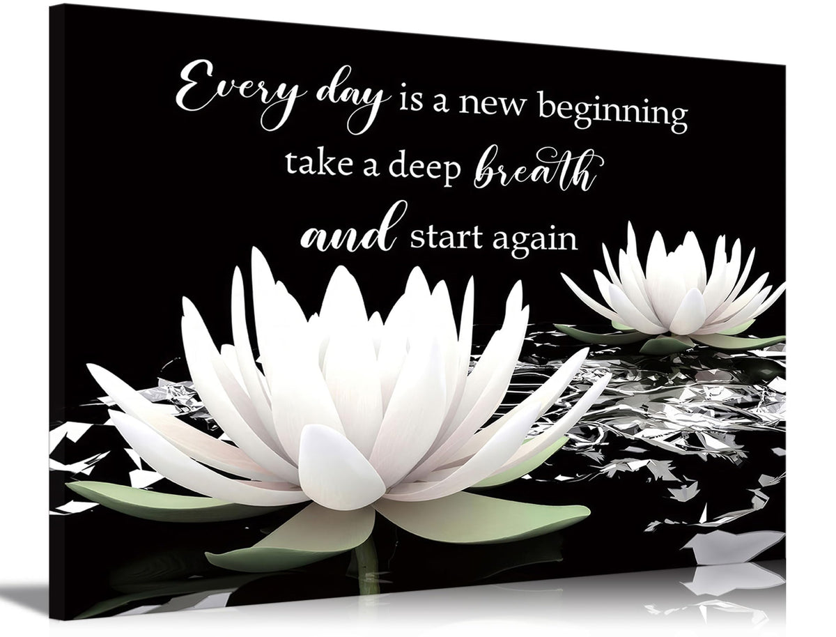 Zen On In Water Blooming White Lotus Wall Art Canvas Wrapping 12x16in (Zen Lotus-Canvas / 16"L x 12"W)