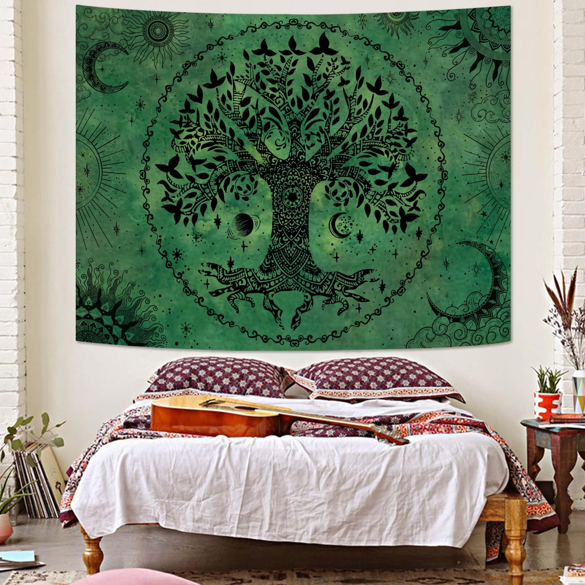 Tree of Life Mandala Tapestry Boho Tapestry for Bedroom Green Tapestries Wall Hanging Living Room Wall Art and Home Decor 44x60 (Green / 44"L x 60"W)