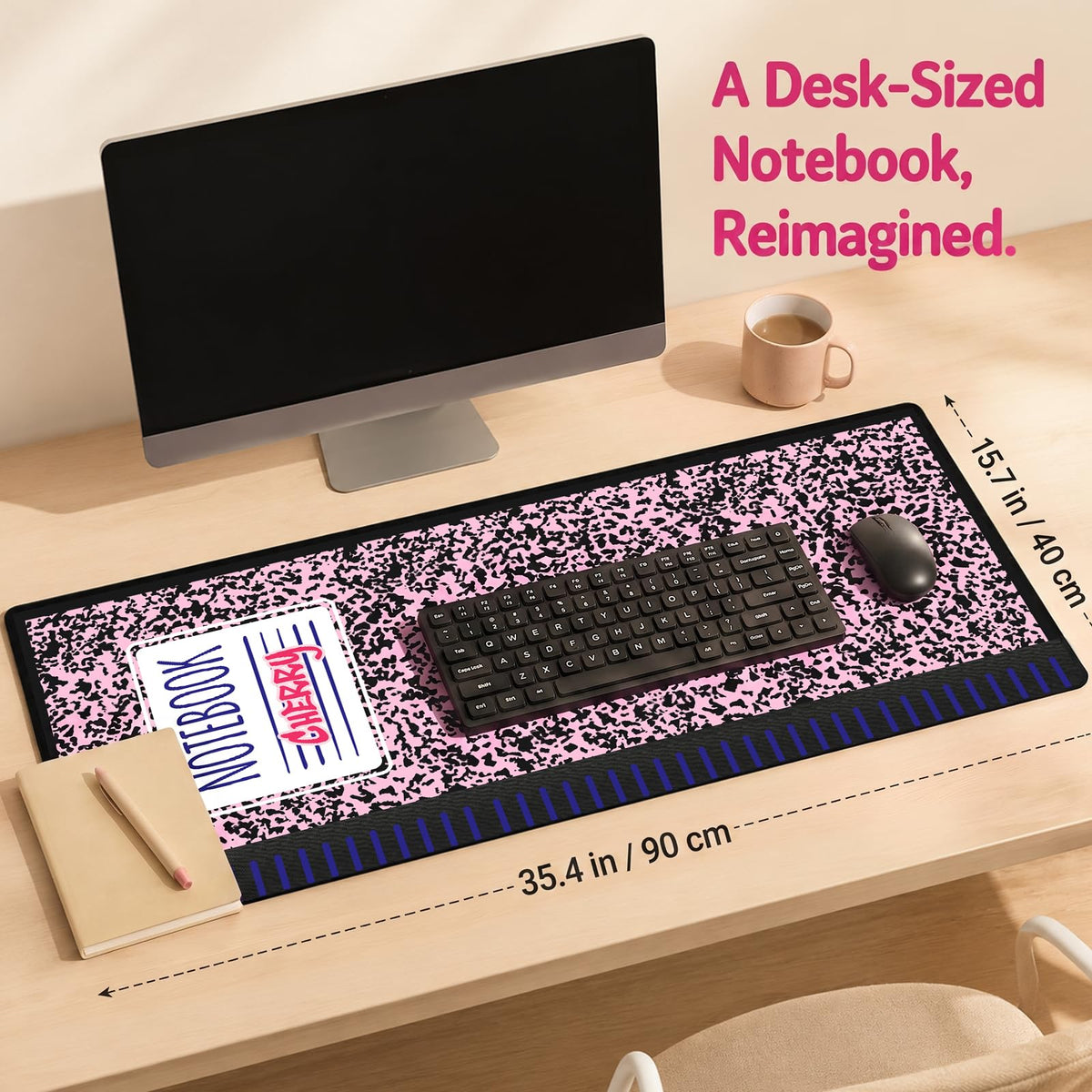 Notebook Mouse Pad (Pink Notebook / 35.4" x 15.7")