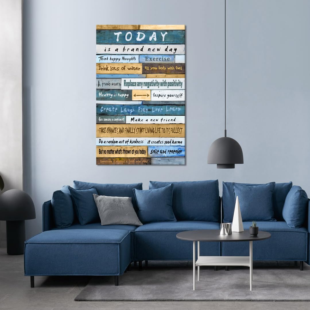 Large Inspirational Wall Decor Motivational Word Theme Prints Team Positive Motto Famous Words Blue Rustic Artwork Picture for Bathroom Office Framed Easy to Hang (Style_09 / 44"L x 28"W)