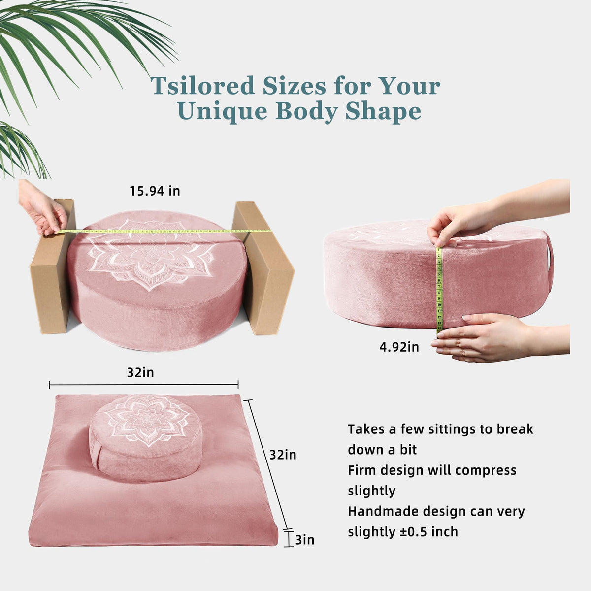 Meditation Cushion Set Zafu & Zabuton (Blush Pink)